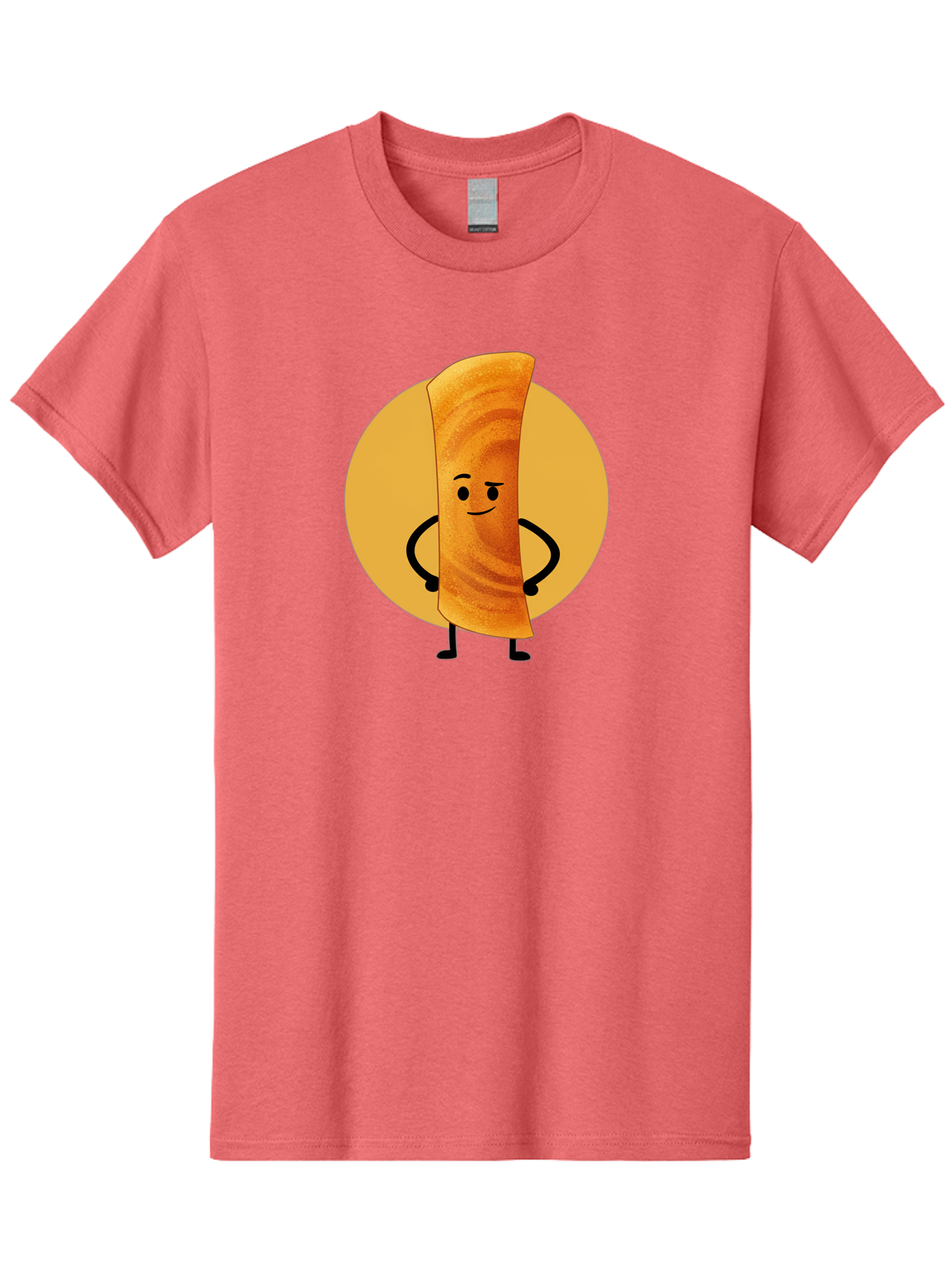 Smiling-Crepe Men'S Graphic Tee, 100% Cotton, Comfortable Casual Summer Wear, Machine Washable, Egg Roll Character, Cartoon Food, Smiling Face, Confident Pose, Black Legs, Yellow Circle, Cute Animation, Kawaii Design, Funny Illustration, Bab410 5