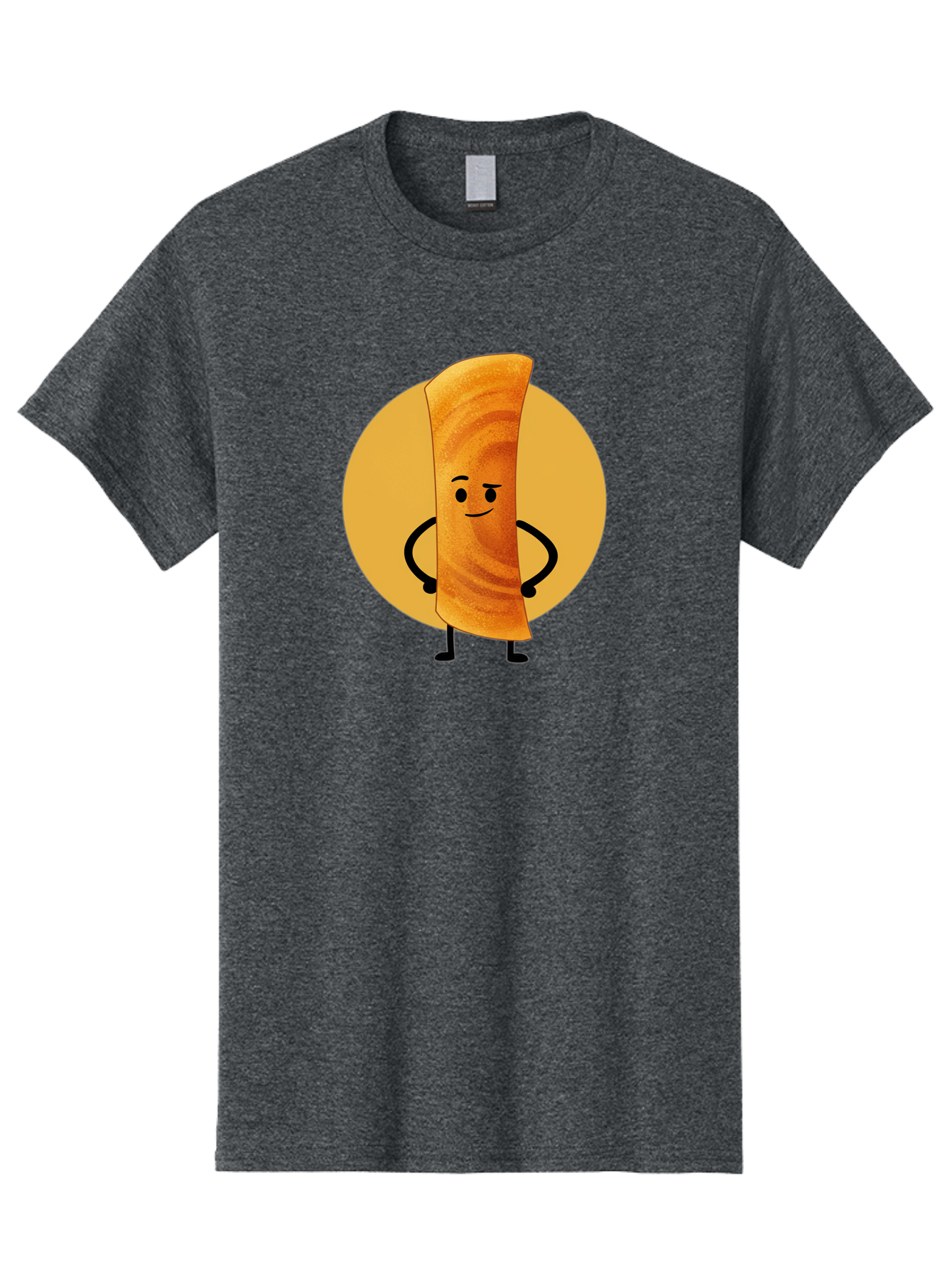 Smiling-Crepe Men'S Graphic Tee, 100% Cotton, Comfortable Casual Summer Wear, Machine Washable, Egg Roll Character, Cartoon Food, Smiling Face, Confident Pose, Black Legs, Yellow Circle, Cute Animation, Kawaii Design, Funny Illustration, Bab410 23