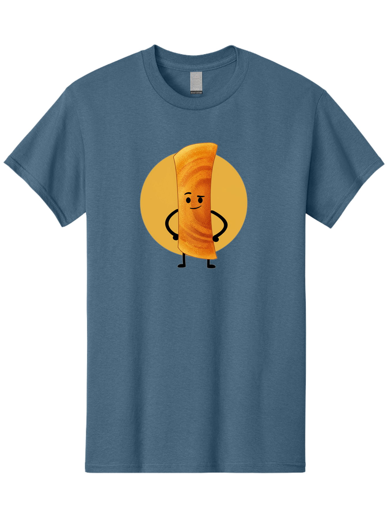 Smiling-Crepe Men'S Graphic Tee, 100% Cotton, Comfortable Casual Summer Wear, Machine Washable, Egg Roll Character, Cartoon Food, Smiling Face, Confident Pose, Black Legs, Yellow Circle, Cute Animation, Kawaii Design, Funny Illustration, Bab410 25