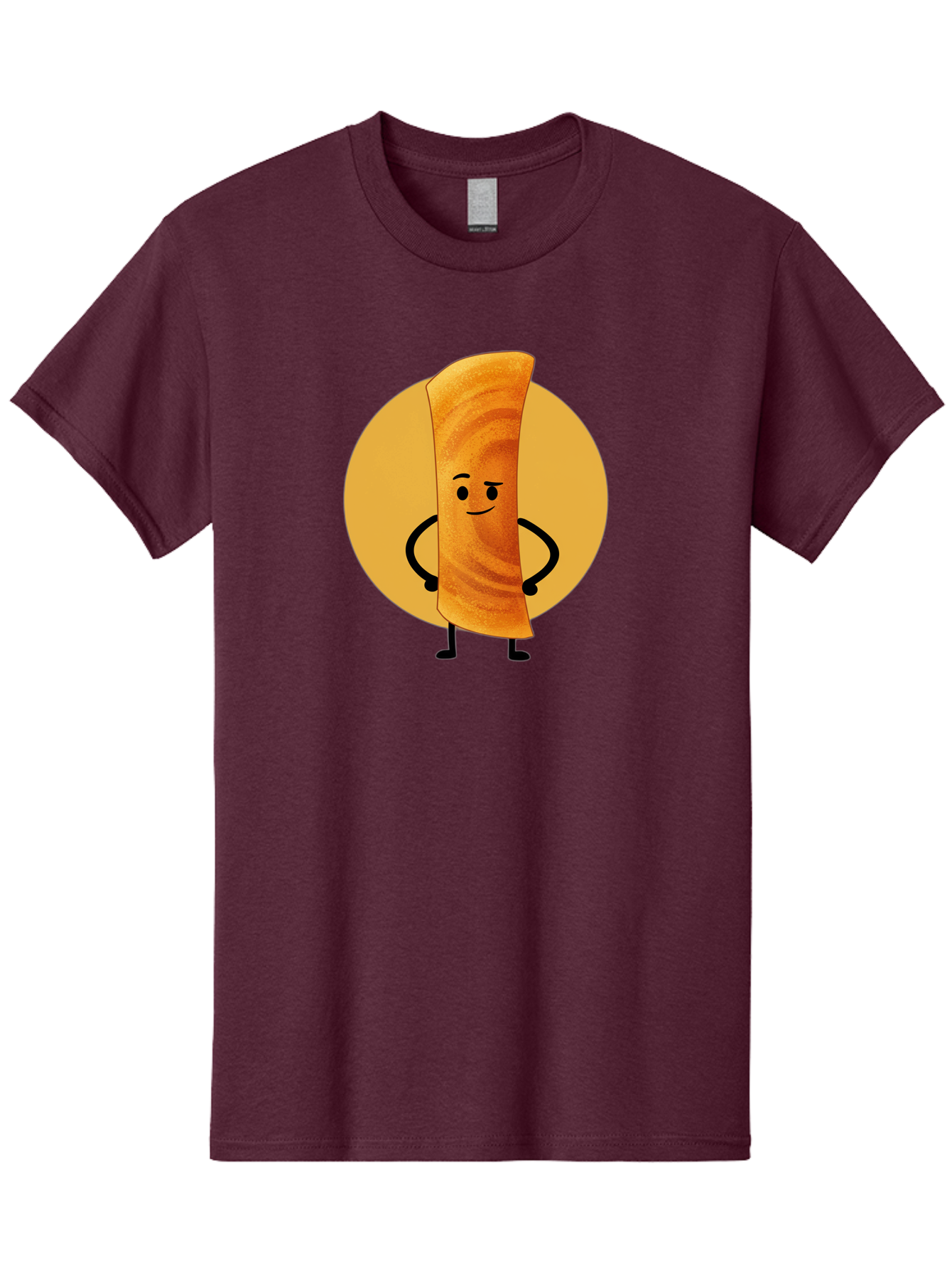 Smiling-Crepe Men'S Graphic Tee, 100% Cotton, Comfortable Casual Summer Wear, Machine Washable, Egg Roll Character, Cartoon Food, Smiling Face, Confident Pose, Black Legs, Yellow Circle, Cute Animation, Kawaii Design, Funny Illustration, Bab410 3