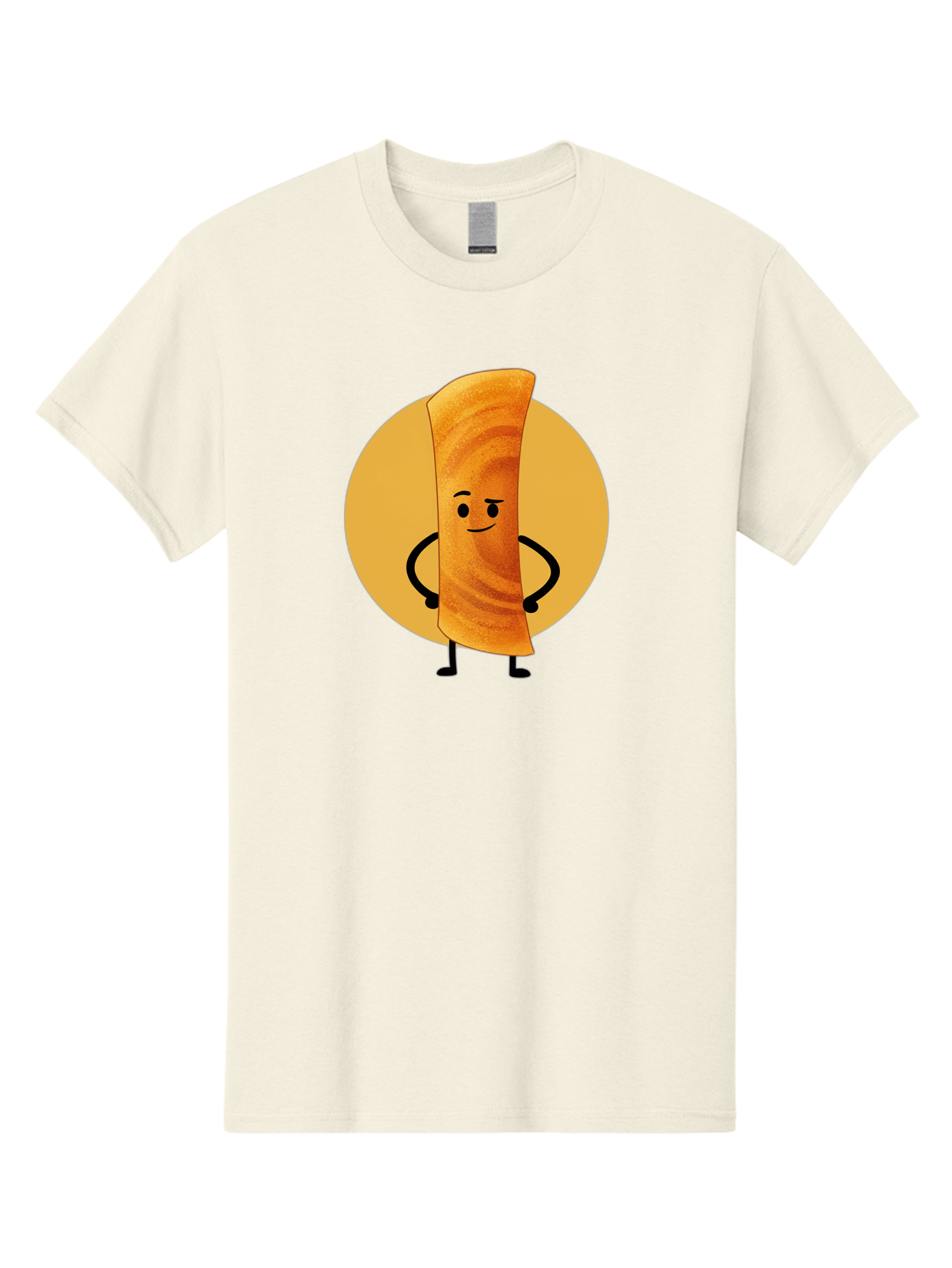 Smiling-Crepe Men'S Graphic Tee, 100% Cotton, Comfortable Casual Summer Wear, Machine Washable, Egg Roll Character, Cartoon Food, Smiling Face, Confident Pose, Black Legs, Yellow Circle, Cute Animation, Kawaii Design, Funny Illustration, Bab410 7