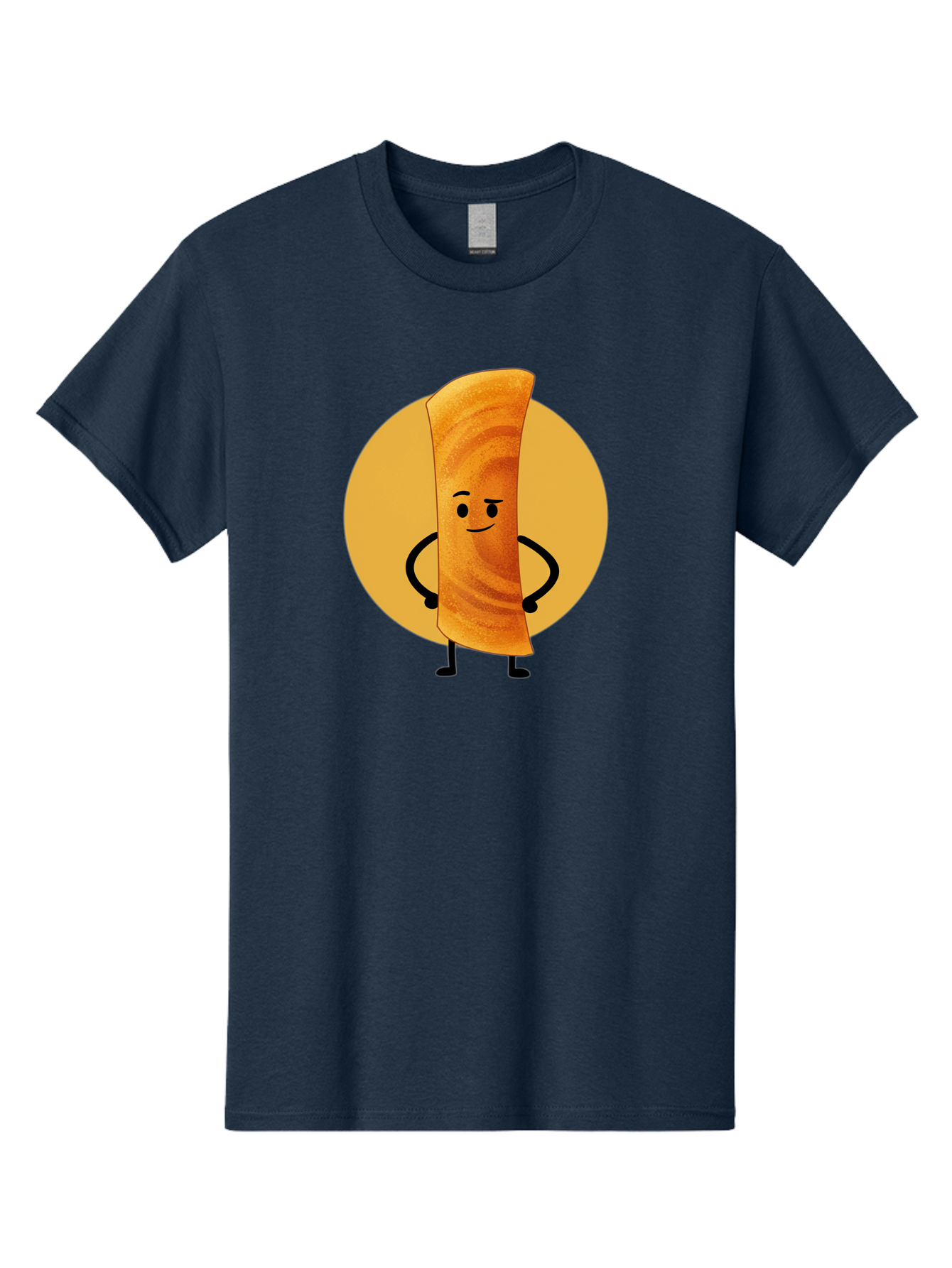 Smiling-Crepe Men'S Graphic Tee, 100% Cotton, Comfortable Casual Summer Wear, Machine Washable, Egg Roll Character, Cartoon Food, Smiling Face, Confident Pose, Black Legs, Yellow Circle, Cute Animation, Kawaii Design, Funny Illustration, Bab410 11
