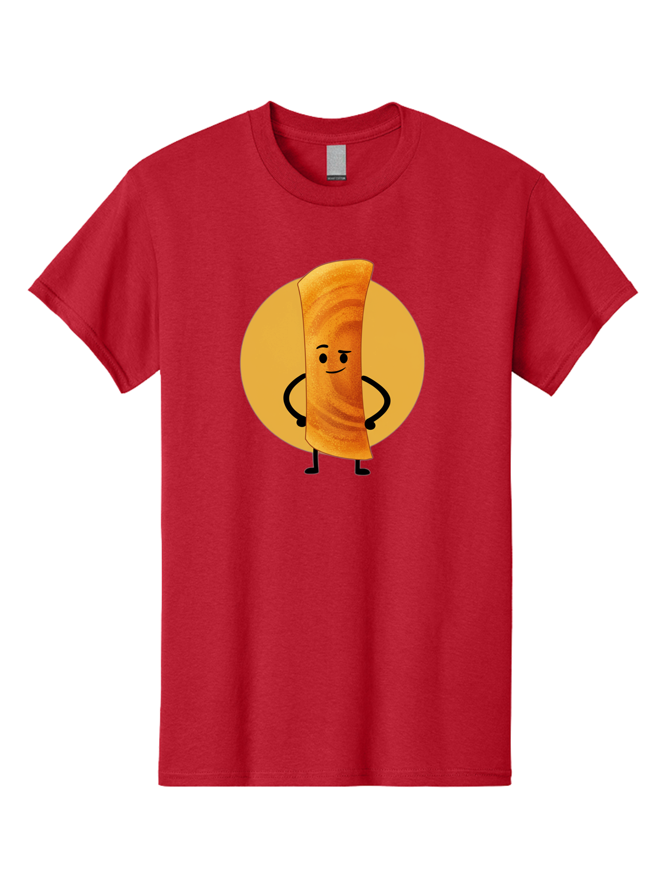 Smiling-Crepe Men'S Graphic Tee, 100% Cotton, Comfortable Casual Summer Wear, Machine Washable, Egg Roll Character, Cartoon Food, Smiling Face, Confident Pose, Black Legs, Yellow Circle, Cute Animation, Kawaii Design, Funny Illustration, Bab410 19