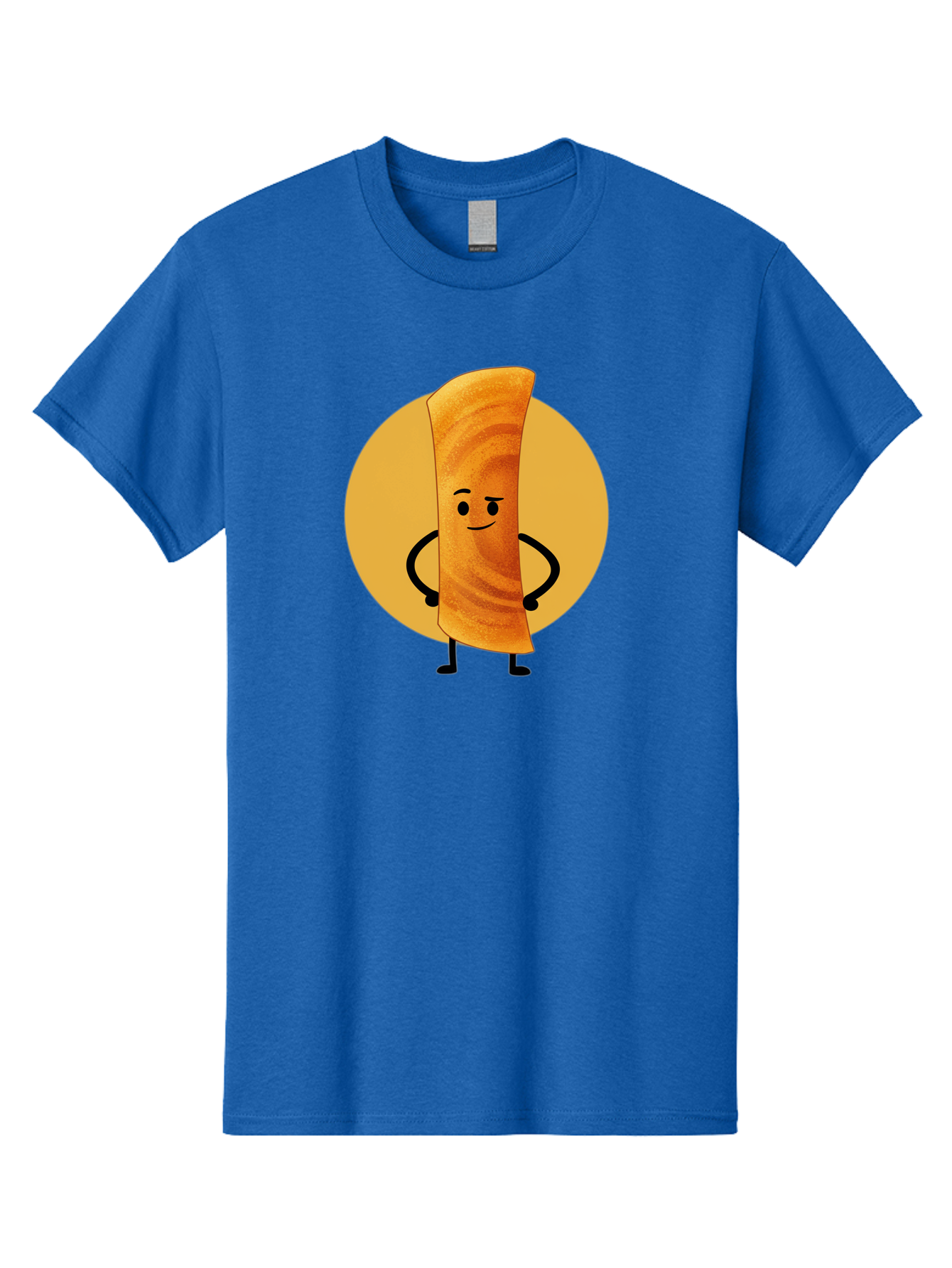 Smiling-Crepe Men'S Graphic Tee, 100% Cotton, Comfortable Casual Summer Wear, Machine Washable, Egg Roll Character, Cartoon Food, Smiling Face, Confident Pose, Black Legs, Yellow Circle, Cute Animation, Kawaii Design, Funny Illustration, Bab410 17