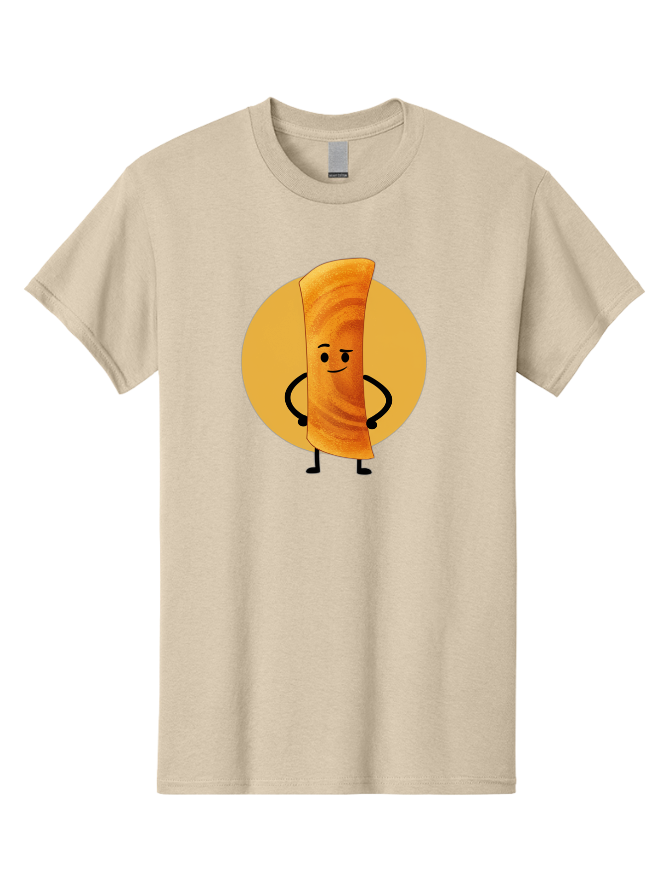 Smiling-Crepe Men'S Graphic Tee, 100% Cotton, Comfortable Casual Summer Wear, Machine Washable, Egg Roll Character, Cartoon Food, Smiling Face, Confident Pose, Black Legs, Yellow Circle, Cute Animation, Kawaii Design, Funny Illustration, Bab410 1