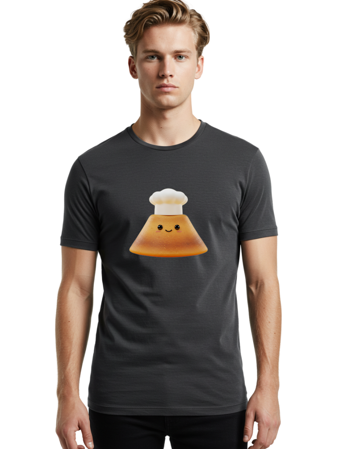 Smiling-Pancake Men'S Graphic Tee, 100% Cotton, Comfortable Casual Summer Wear, Machine Washable, Smiling Pancake, Chef Hat, Cartoon Style, Cute Breakfast Food, Fluffy Pancake, Adorable Character, Funny Face, Kawaii Culture, Breakfast Theme, Bab425 4