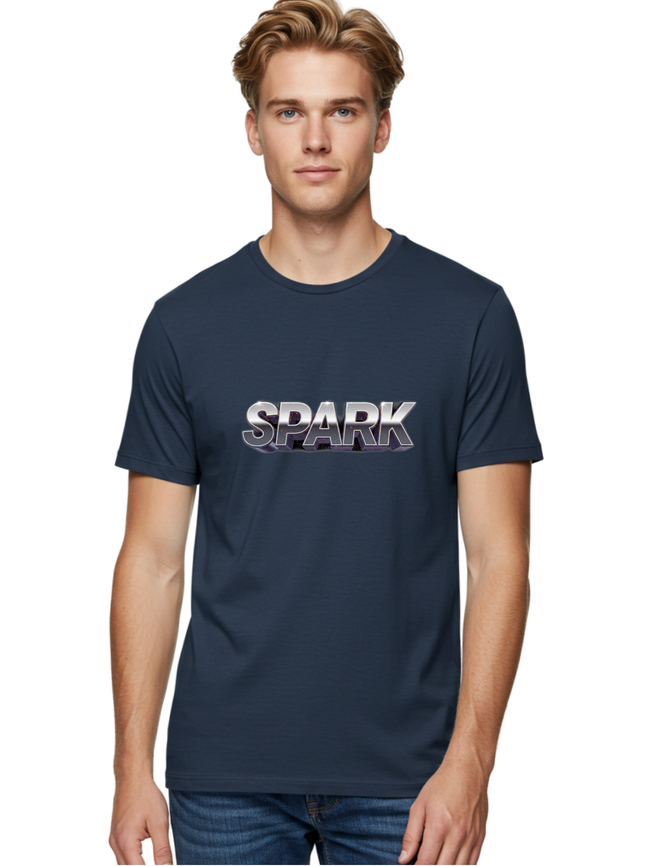 Spark Men'S Graphic Tee, 100% Cotton, Comfortable Casual Summer Wear, Machine Washable, Spark, Silver Text, Bold Font, Inspirational Quote, Motivation, Energy, Creativity, Dynamic Design, Modern Style Bab441 24