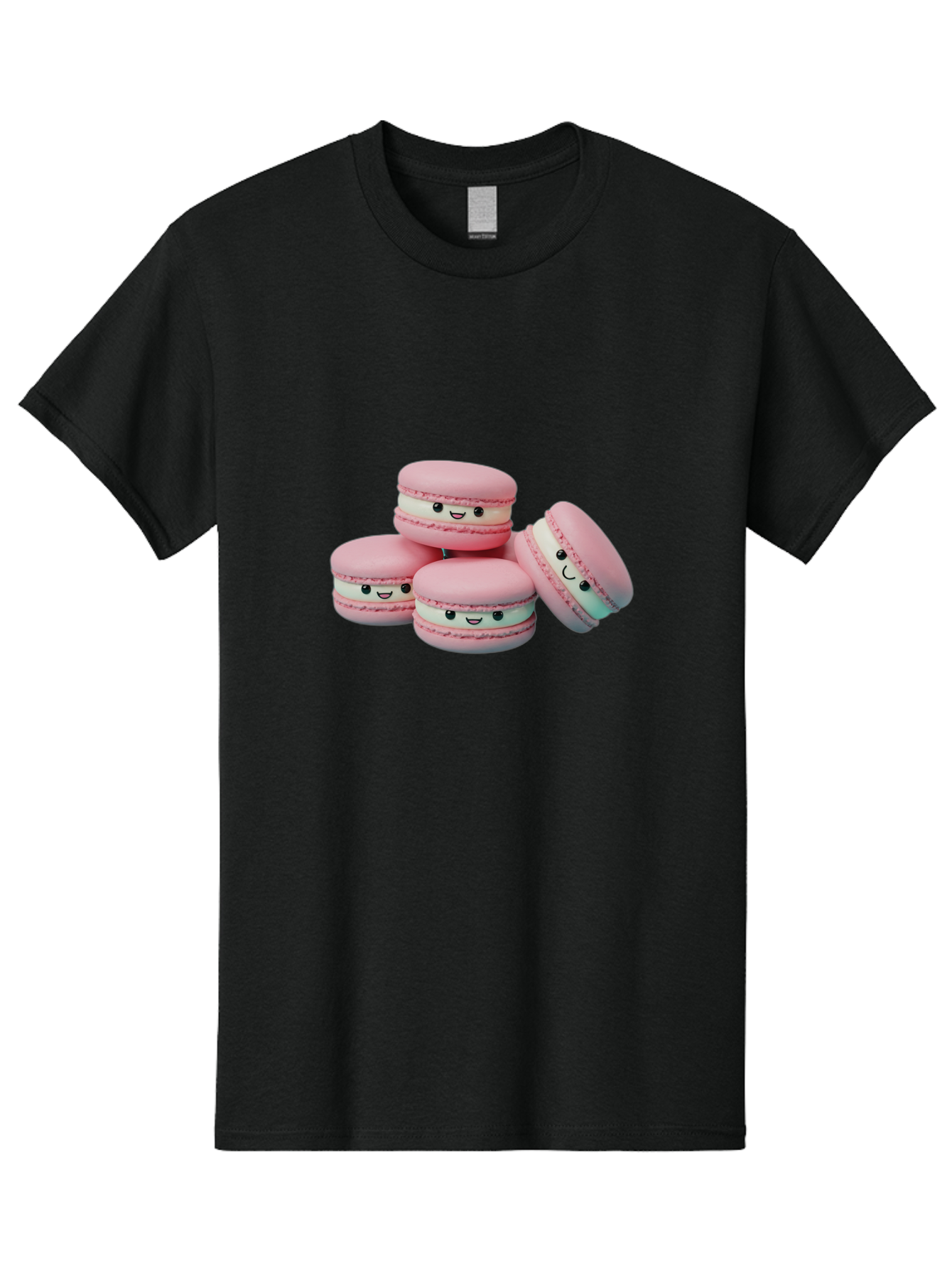 Squishy-Macarons Men'S Graphic Tee, 100% Cotton, Comfortable Casual Summer Wear, Machine Washable, Pink Macarons, Smiling Faces, Cute Desserts, Stack Of Macaroons, Sweet Treats, Adorable Faces, Tasty Macarons, Dessert Lovers, Kawaii Food Bab445 7