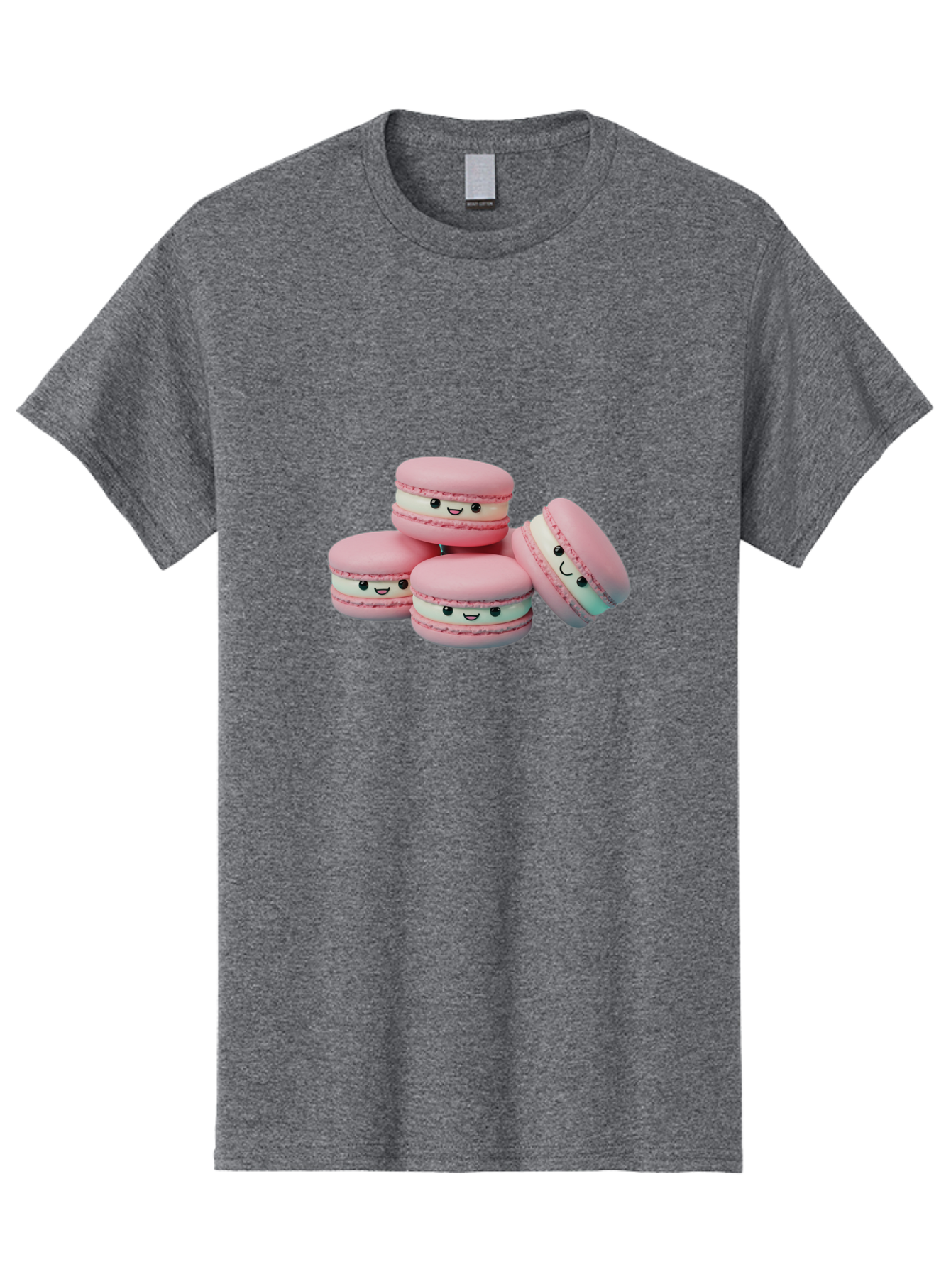 Squishy-Macarons Men'S Graphic Tee, 100% Cotton, Comfortable Casual Summer Wear, Machine Washable, Pink Macarons, Smiling Faces, Cute Desserts, Stack Of Macaroons, Sweet Treats, Adorable Faces, Tasty Macarons, Dessert Lovers, Kawaii Food Bab445 3