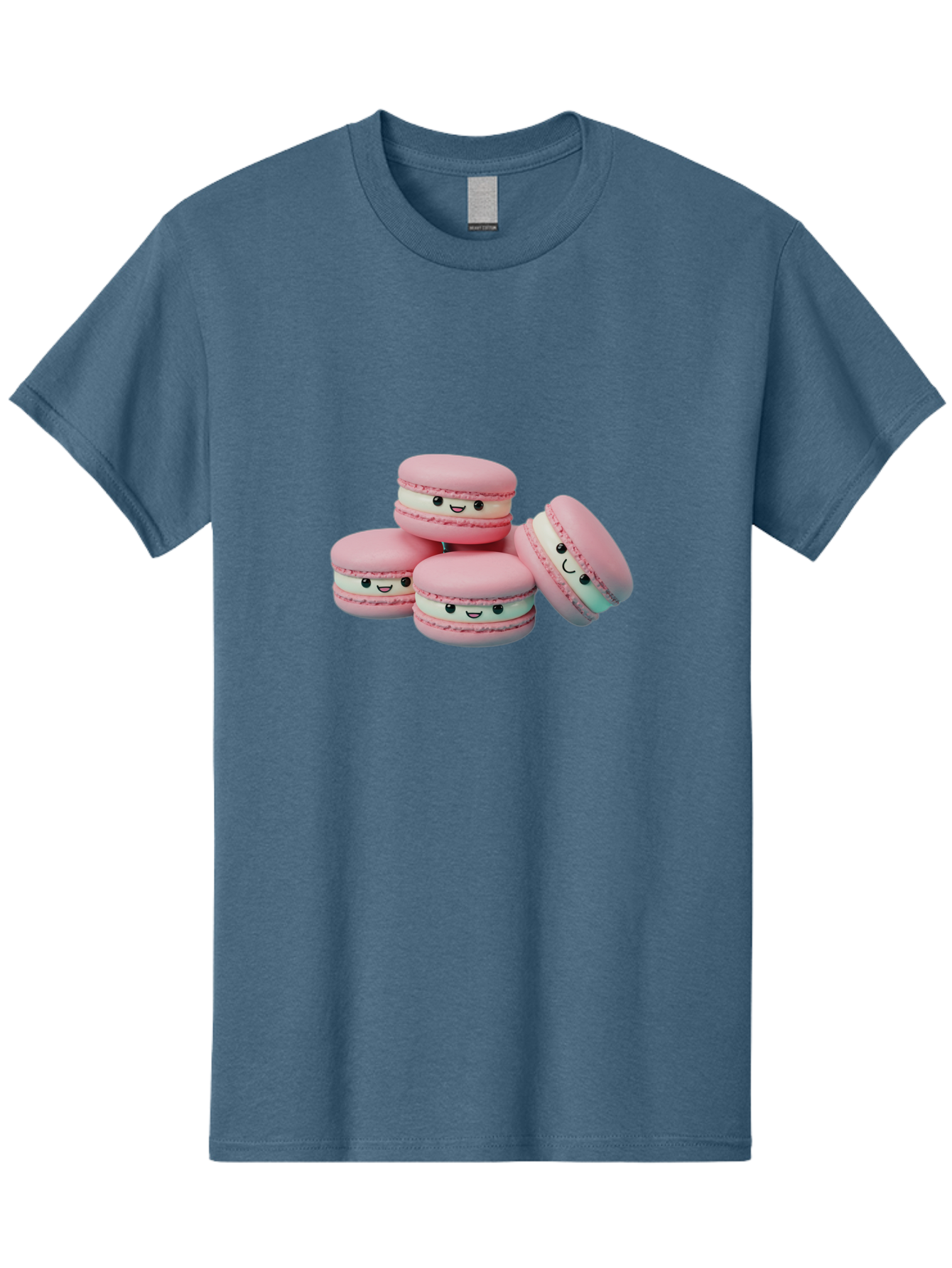Squishy-Macarons Men'S Graphic Tee, 100% Cotton, Comfortable Casual Summer Wear, Machine Washable, Pink Macarons, Smiling Faces, Cute Desserts, Stack Of Macaroons, Sweet Treats, Adorable Faces, Tasty Macarons, Dessert Lovers, Kawaii Food Bab445 11