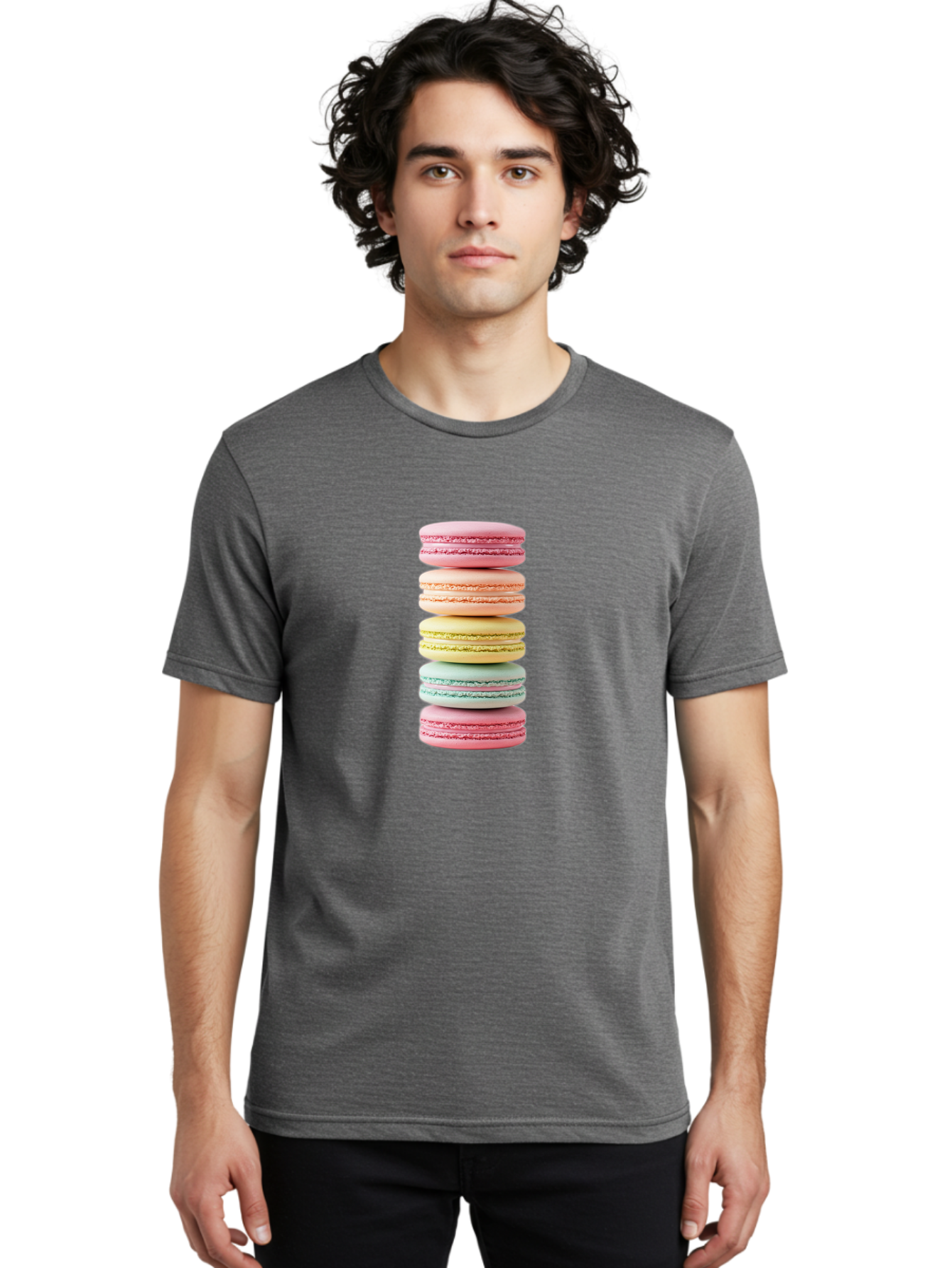 Stacked-Macarons-1 Men'S Graphic Tee, 100% Cotton, Comfortable Casual Summer Wear, Machine Washable, Colorful Macarons, Pastel Colors, Stacked Treats, Sweet Delights, Dessert Lovers, Macaron Tower, French Patisserie, Colorful Sweets, Bab451 22