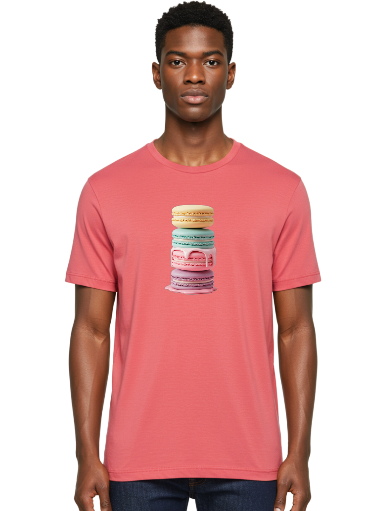 Stacked-Macarons-3 Men'S Graphic Tee, 100% Cotton, Comfortable Casual Summer Wear, Machine Washable, Stack Of Macarons, Pastel Colors, Sweet Treats, Dessert Lovers, French Patisserie, Creamy Filling, Delicate Meringue, Layered Macarons, Bab453 22