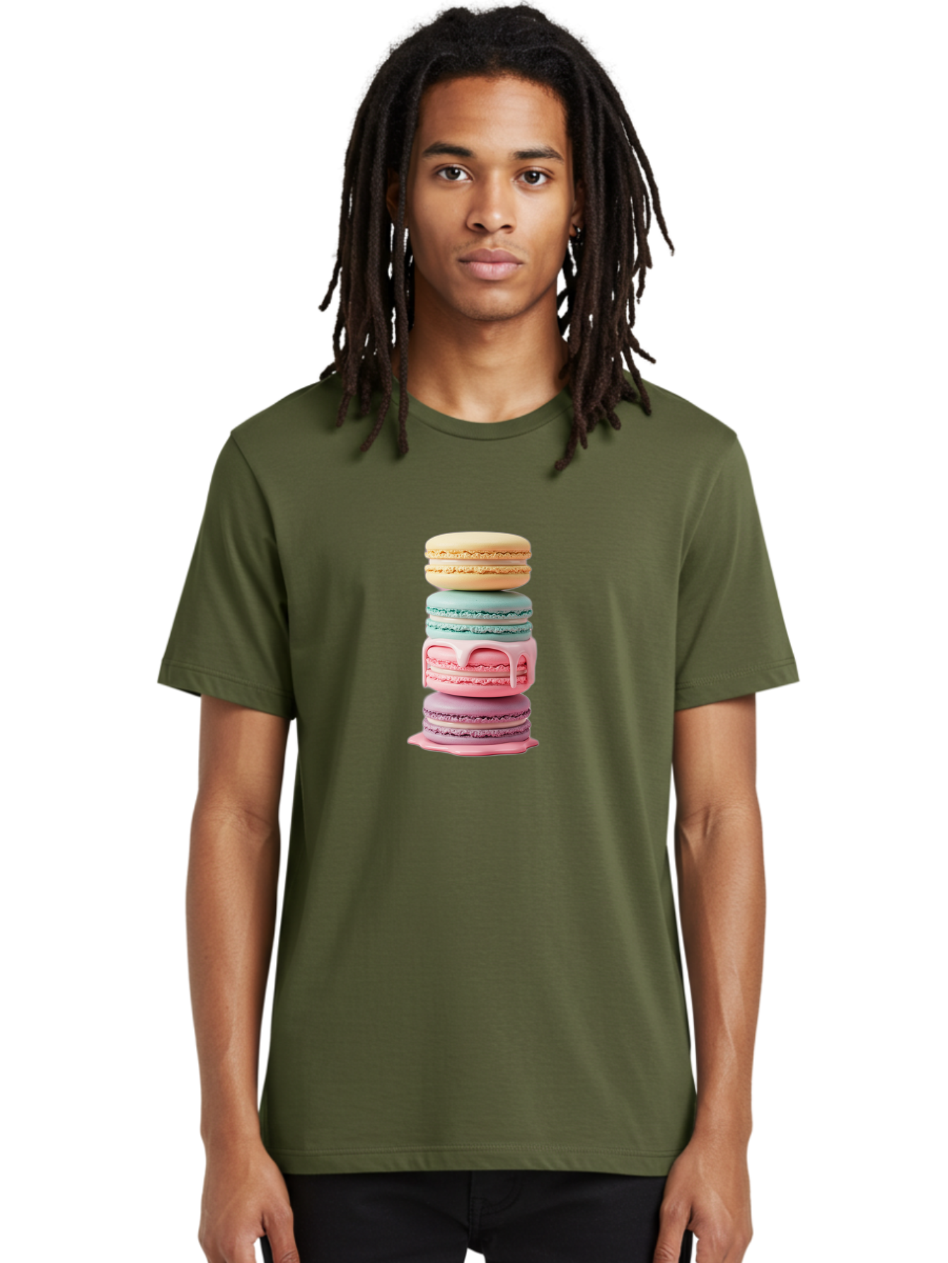 Stacked-Macarons-3 Men'S Graphic Tee, 100% Cotton, Comfortable Casual Summer Wear, Machine Washable, Stack Of Macarons, Pastel Colors, Sweet Treats, Dessert Lovers, French Patisserie, Creamy Filling, Delicate Meringue, Layered Macarons, Bab453 2