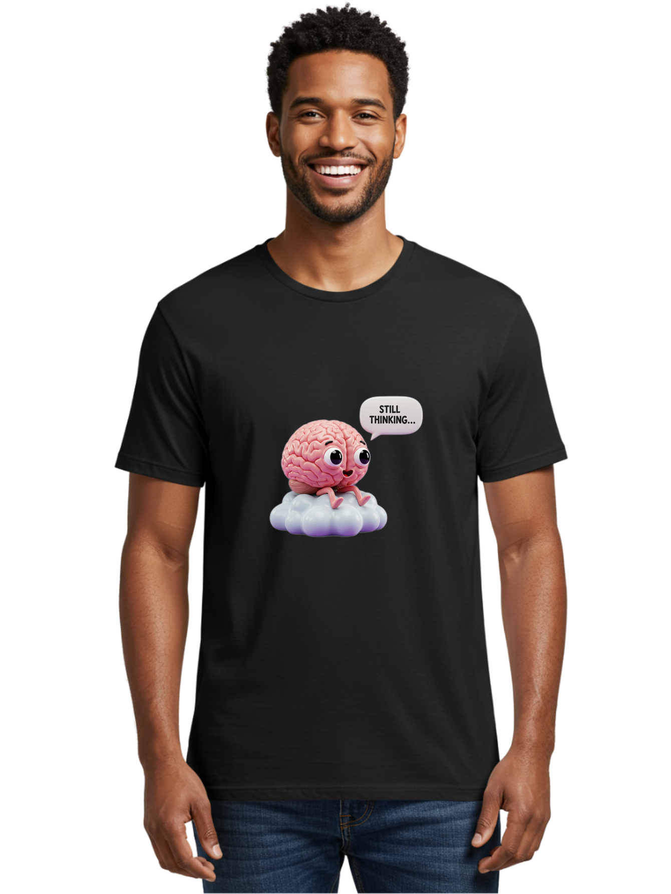 Still-Thinking-Brain Men'S Graphic Tee, 100% Cotton, Comfortable Casual Summer Wear, Machine Washable, Cartoon Brain, Thinking Face, Problem Solving, Decision Making, Critical Thinking, Cognitive Function, Brain Power, Funny Character, Bab471 2