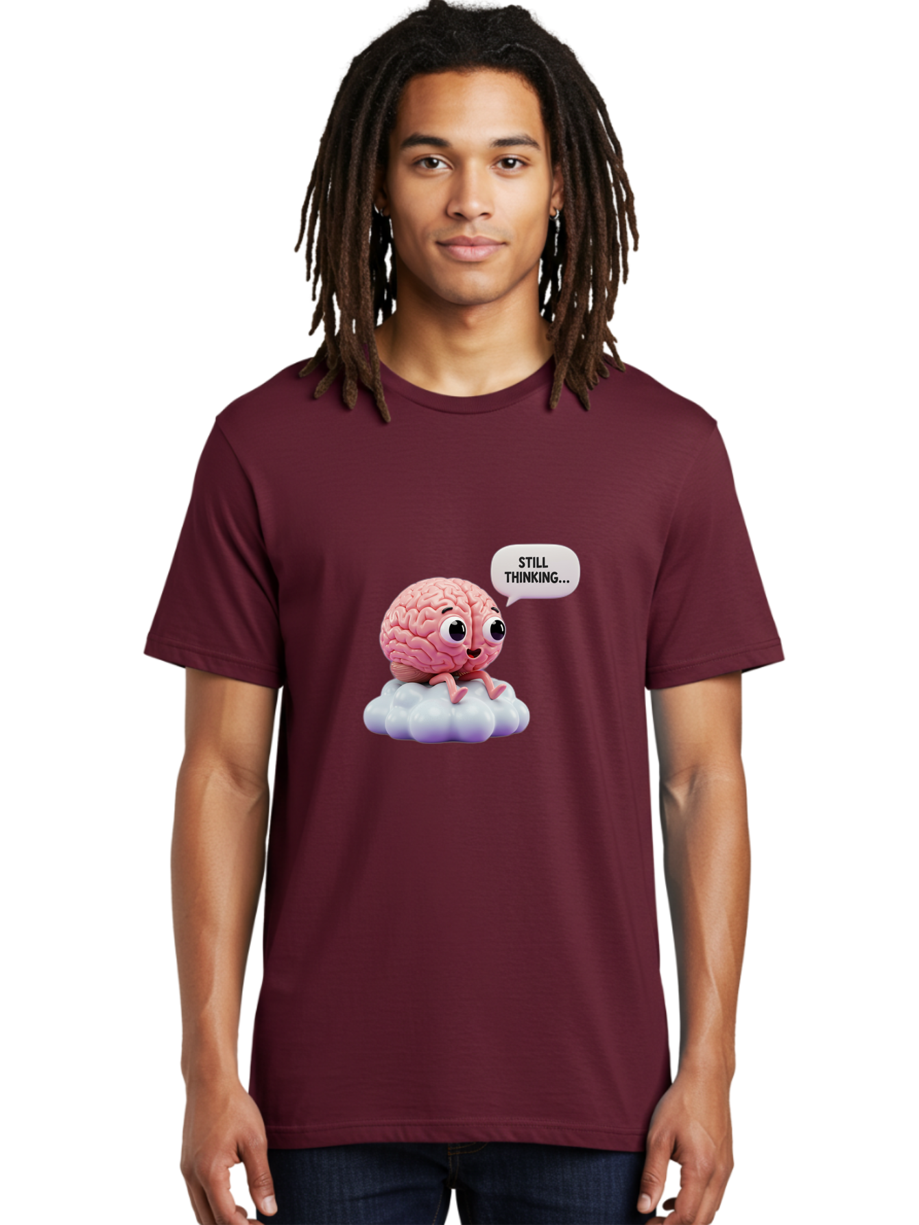 Still-Thinking-Brain Men'S Graphic Tee, 100% Cotton, Comfortable Casual Summer Wear, Machine Washable, Cartoon Brain, Thinking Face, Problem Solving, Decision Making, Critical Thinking, Cognitive Function, Brain Power, Funny Character, Bab471 6