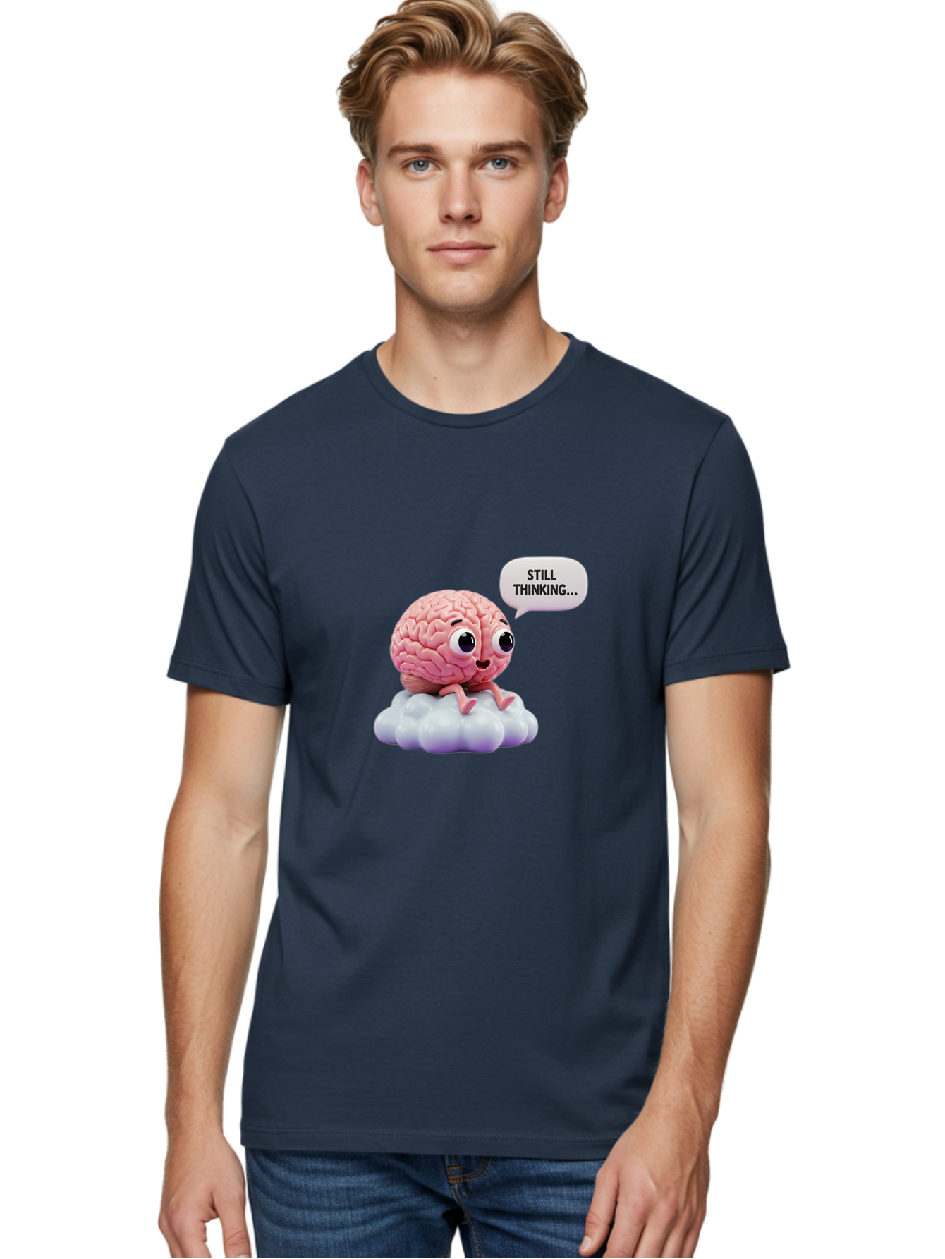 Still-Thinking-Brain Men'S Graphic Tee, 100% Cotton, Comfortable Casual Summer Wear, Machine Washable, Cartoon Brain, Thinking Face, Problem Solving, Decision Making, Critical Thinking, Cognitive Function, Brain Power, Funny Character, Bab471 8