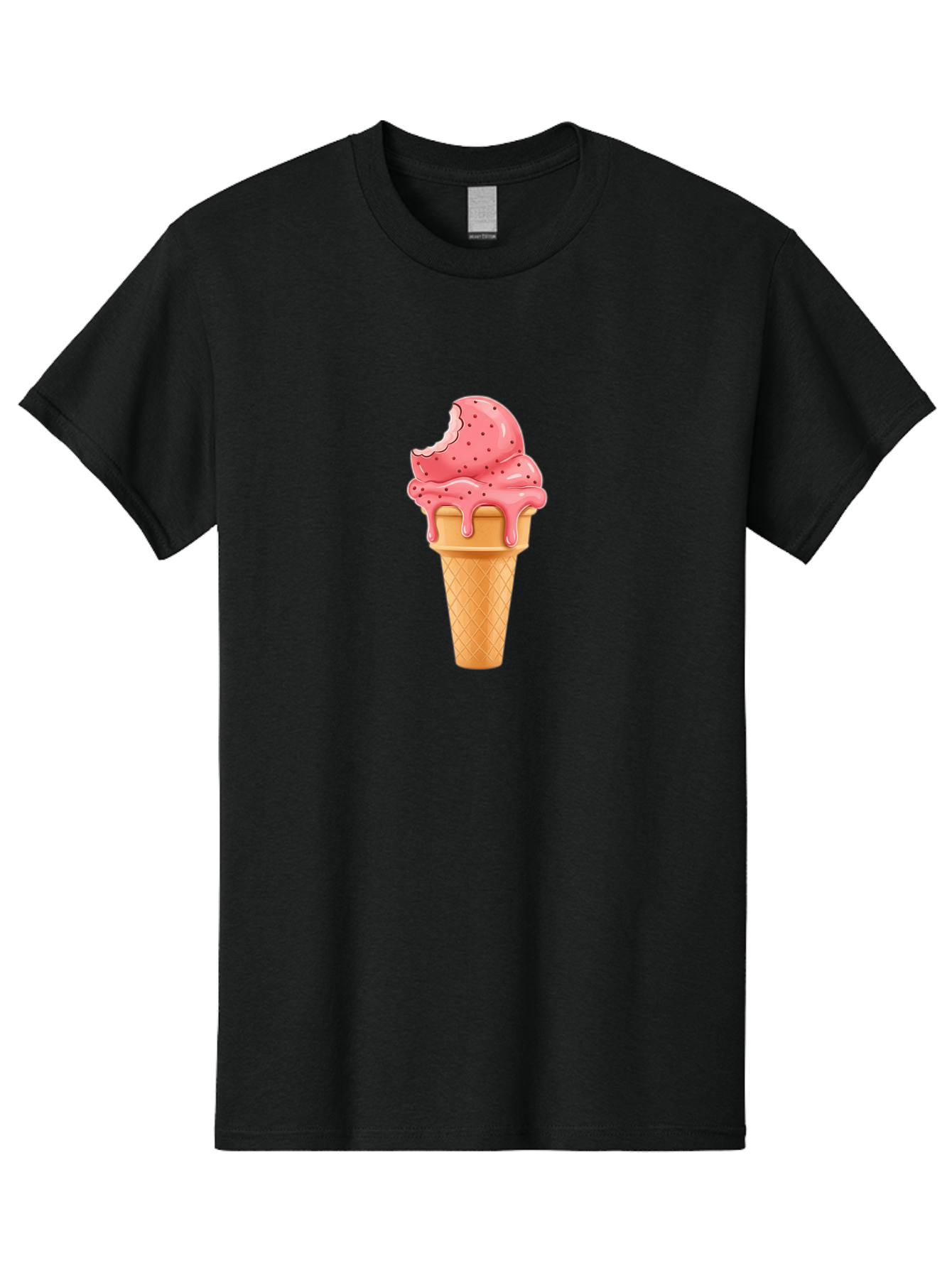 Strawberry-Ice-Cream-Cone Men'S Graphic Tee, 100% Cotton, Comfortable Casual Summer Wear, Machine Washable, Pink Strawberry Ice Cream, Melting Ice Cream, Waffle Cone, Sweet Treats, Dessert Lover, Summer Snack, Strawberry Flavor Bab473 5