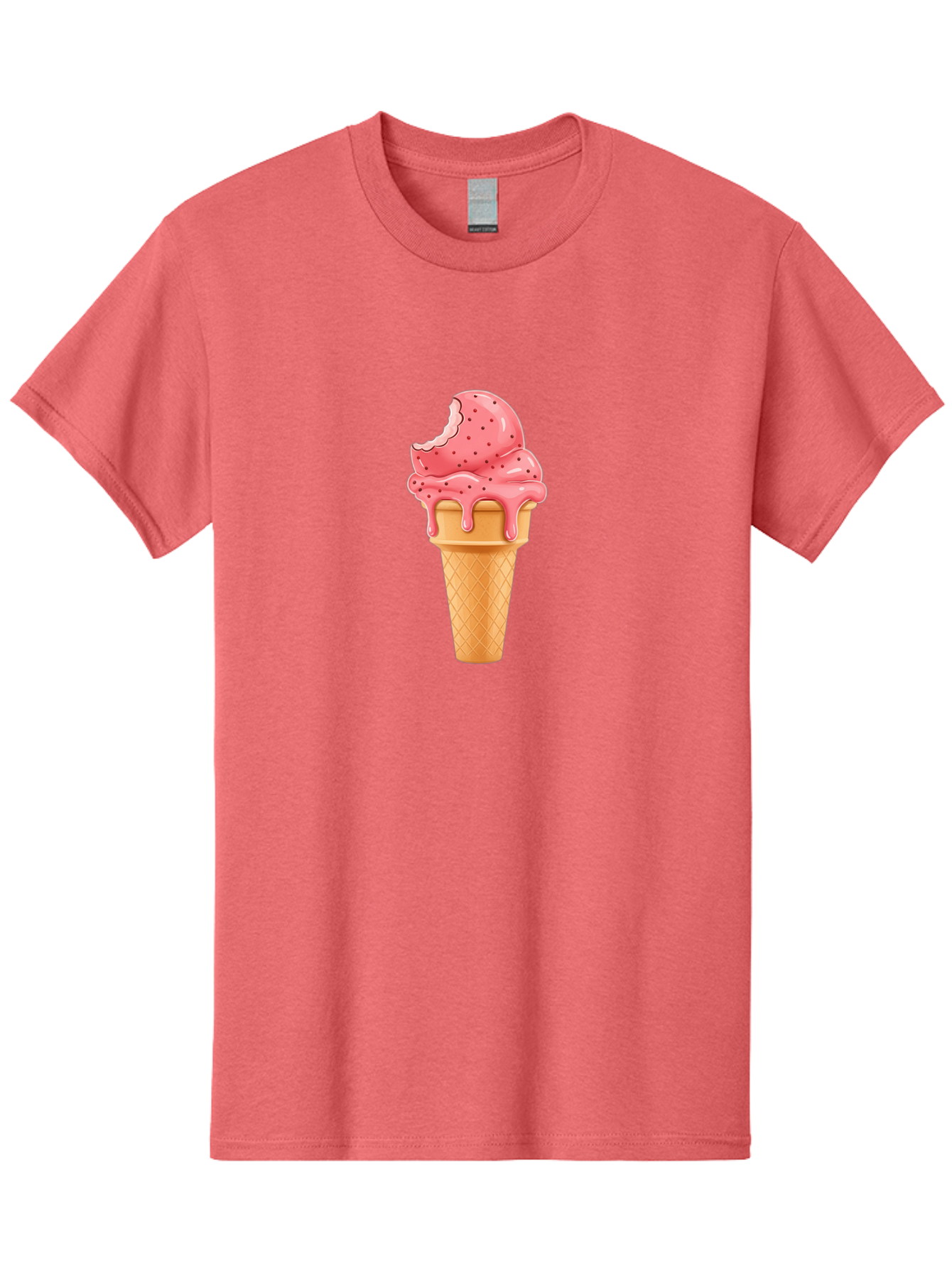 Strawberry-Ice-Cream-Cone Men'S Graphic Tee, 100% Cotton, Comfortable Casual Summer Wear, Machine Washable, Pink Strawberry Ice Cream, Melting Ice Cream, Waffle Cone, Sweet Treats, Dessert Lover, Summer Snack, Strawberry Flavor Bab473 25