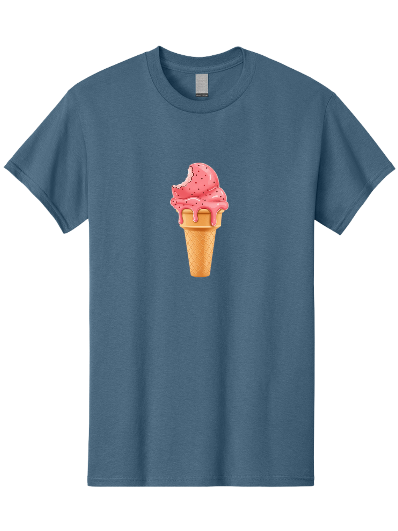 Strawberry-Ice-Cream-Cone Men'S Graphic Tee, 100% Cotton, Comfortable Casual Summer Wear, Machine Washable, Pink Strawberry Ice Cream, Melting Ice Cream, Waffle Cone, Sweet Treats, Dessert Lover, Summer Snack, Strawberry Flavor Bab473 1