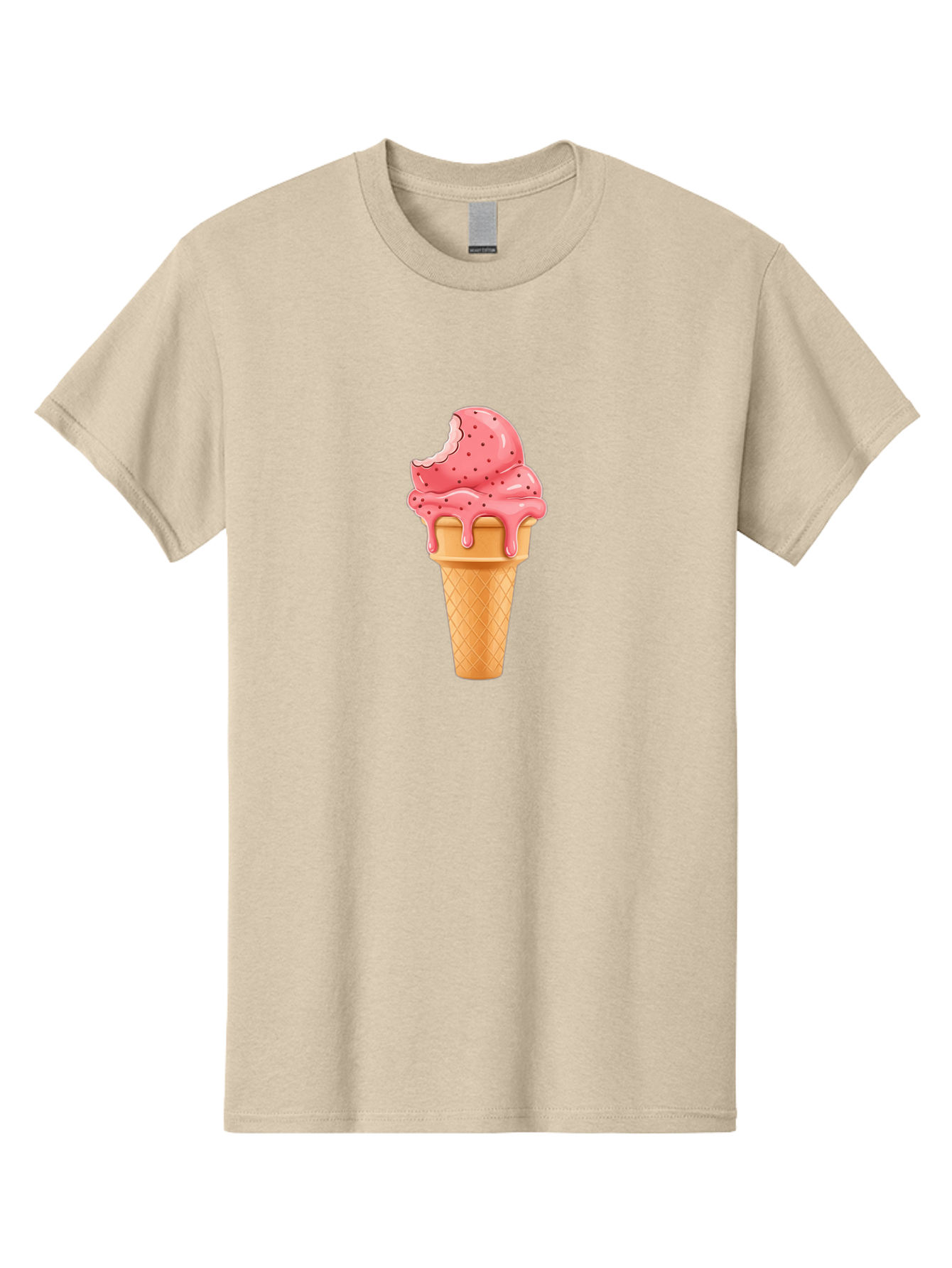 Strawberry-Ice-Cream-Cone Men'S Graphic Tee, 100% Cotton, Comfortable Casual Summer Wear, Machine Washable, Pink Strawberry Ice Cream, Melting Ice Cream, Waffle Cone, Sweet Treats, Dessert Lover, Summer Snack, Strawberry Flavor Bab473 15