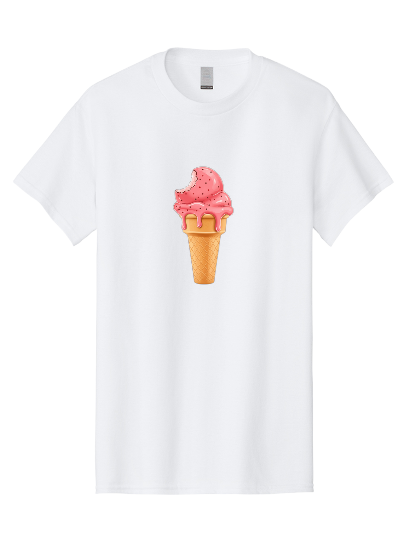 Strawberry-Ice-Cream-Cone Men'S Graphic Tee, 100% Cotton, Comfortable Casual Summer Wear, Machine Washable, Pink Strawberry Ice Cream, Melting Ice Cream, Waffle Cone, Sweet Treats, Dessert Lover, Summer Snack, Strawberry Flavor Bab473 3