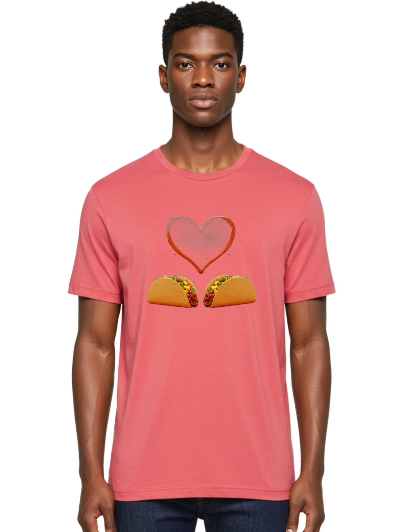 Tacos-And-Heart Men'S Graphic Tee, 100% Cotton, Comfortable Casual Summer Wear, Machine Washable, Tacos With Meat, Corn, Salsa, Love Heart, Red Outline, Delicious Food, Mexican Cuisine, Tasty Treats, Vibrant Colors, Savory Dishes Bab487 16