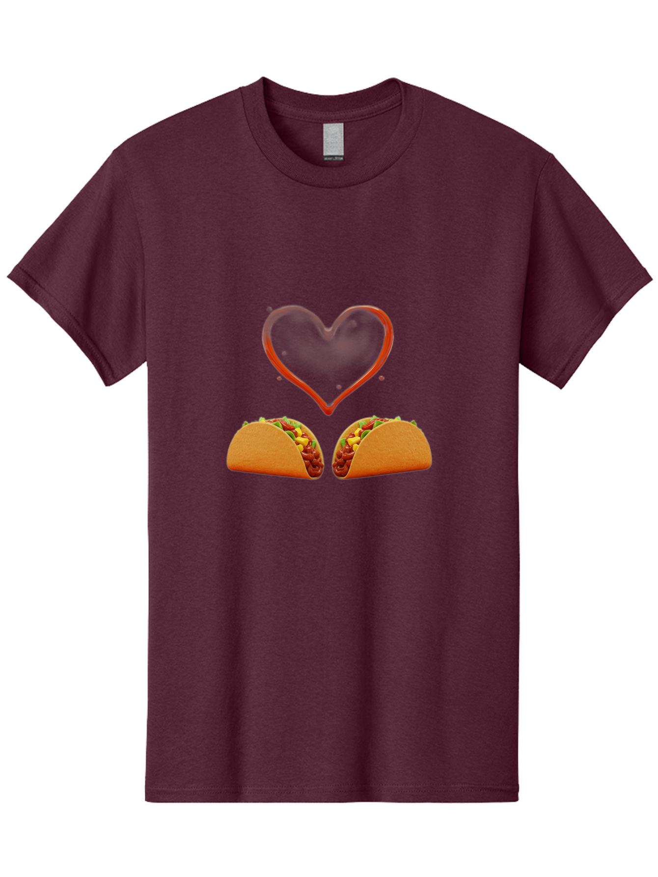 Tacos-And-Heart Men'S Graphic Tee, 100% Cotton, Comfortable Casual Summer Wear, Machine Washable, Tacos With Meat, Corn, Salsa, Love Heart, Red Outline, Delicious Food, Mexican Cuisine, Tasty Treats, Vibrant Colors, Savory Dishes Bab487 3