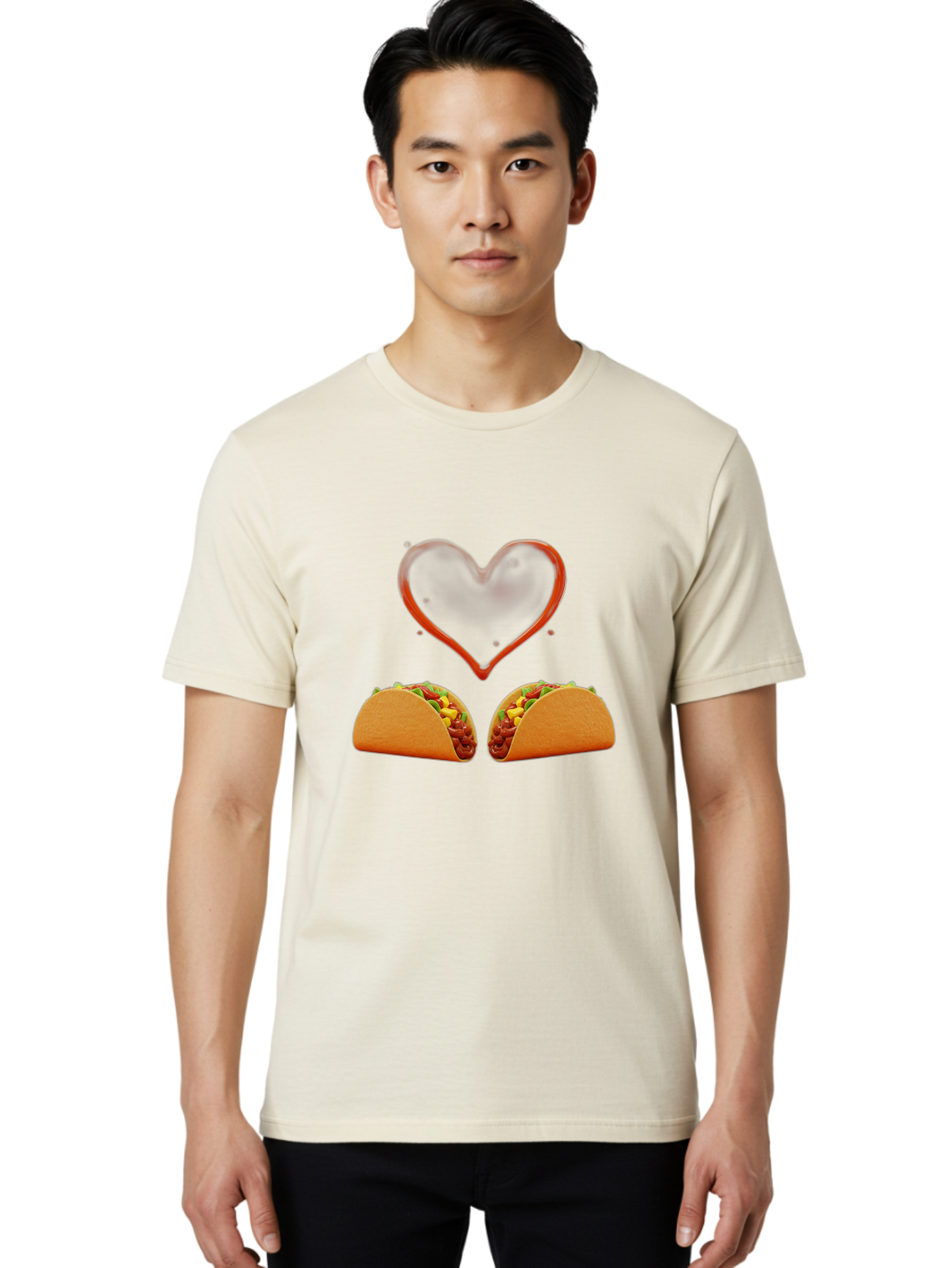 Tacos-And-Heart Men'S Graphic Tee, 100% Cotton, Comfortable Casual Summer Wear, Machine Washable, Tacos With Meat, Corn, Salsa, Love Heart, Red Outline, Delicious Food, Mexican Cuisine, Tasty Treats, Vibrant Colors, Savory Dishes Bab487 24