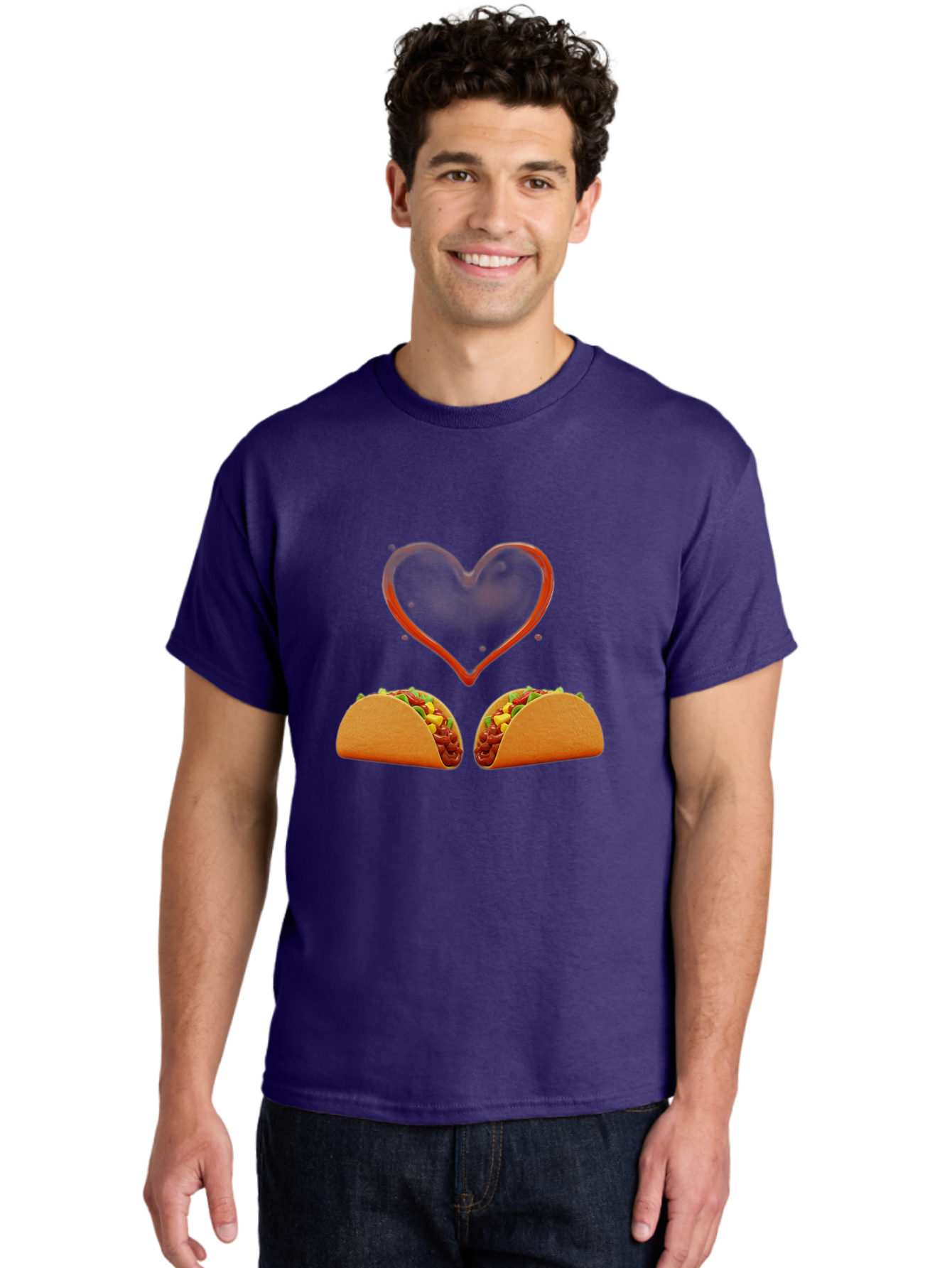 Tacos-And-Heart Men'S Graphic Tee, 100% Cotton, Comfortable Casual Summer Wear, Machine Washable, Tacos With Meat, Corn, Salsa, Love Heart, Red Outline, Delicious Food, Mexican Cuisine, Tasty Treats, Vibrant Colors, Savory Dishes Bab487 18
