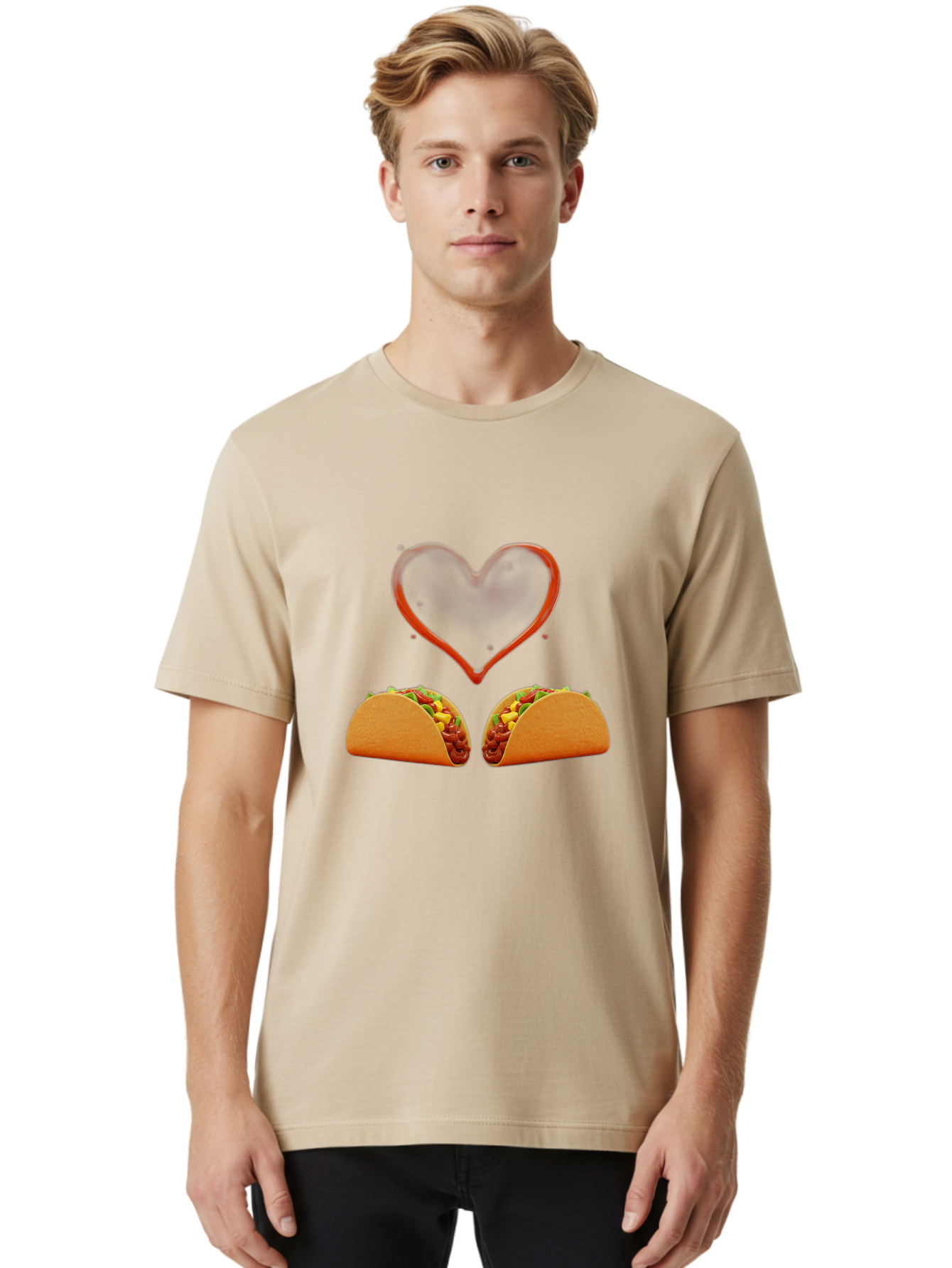 Tacos-And-Heart Men'S Graphic Tee, 100% Cotton, Comfortable Casual Summer Wear, Machine Washable, Tacos With Meat, Corn, Salsa, Love Heart, Red Outline, Delicious Food, Mexican Cuisine, Tasty Treats, Vibrant Colors, Savory Dishes Bab487 20