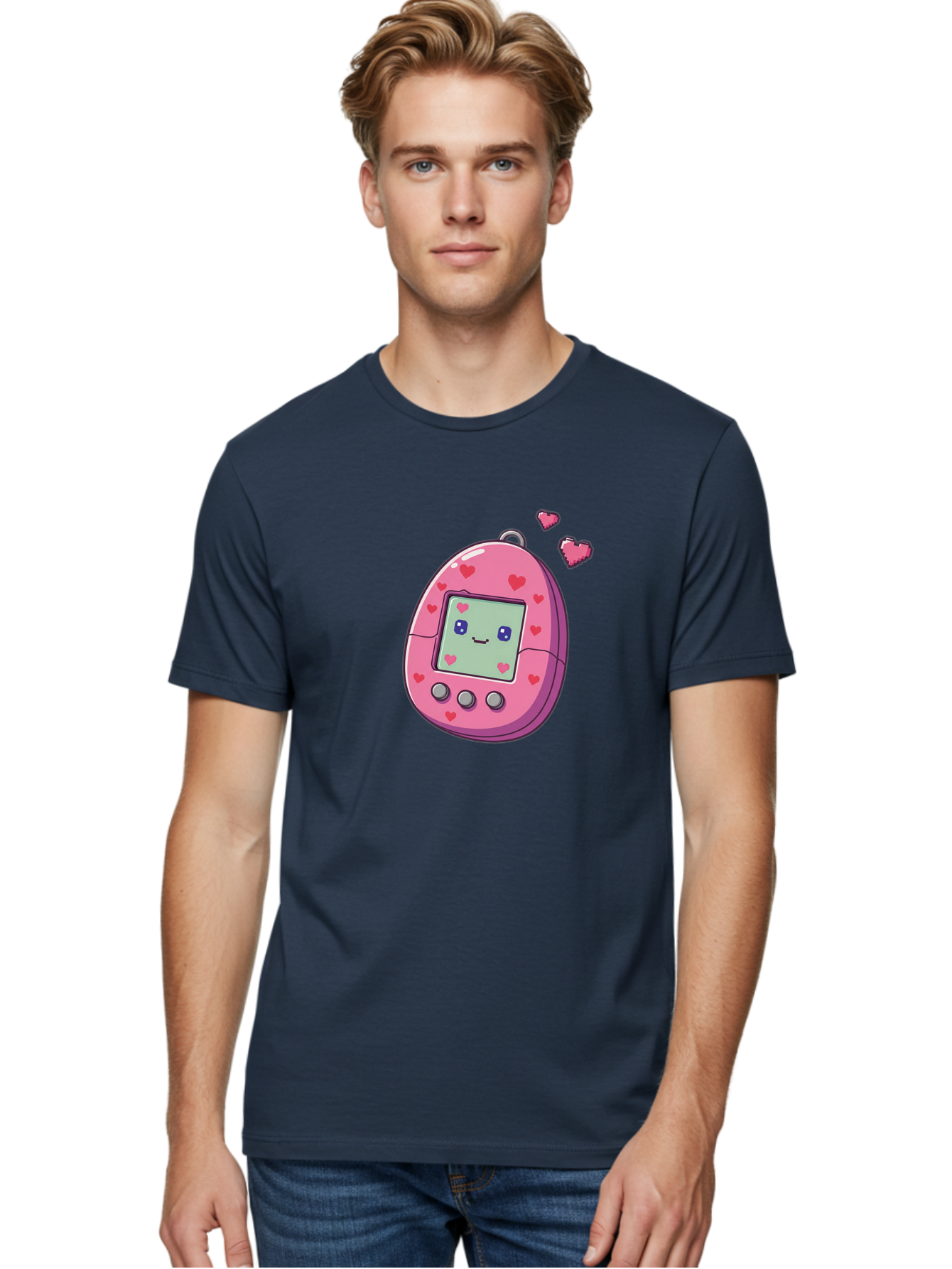 Tamagotchi-1 Men'S Graphic Tee, 100% Cotton, Comfortable Casual Summer Wear, Machine Washable, Pink Digital Pet, Heart Designs, Cute Character, Cartoon Style, Nostalgic Toy, Retro Gaming, 90S Kids, Digital Creature Bab490 26
