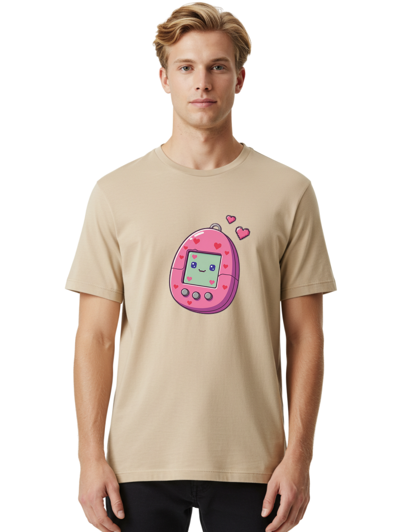 Tamagotchi-1 Men'S Graphic Tee, 100% Cotton, Comfortable Casual Summer Wear, Machine Washable, Pink Digital Pet, Heart Designs, Cute Character, Cartoon Style, Nostalgic Toy, Retro Gaming, 90S Kids, Digital Creature Bab490 28