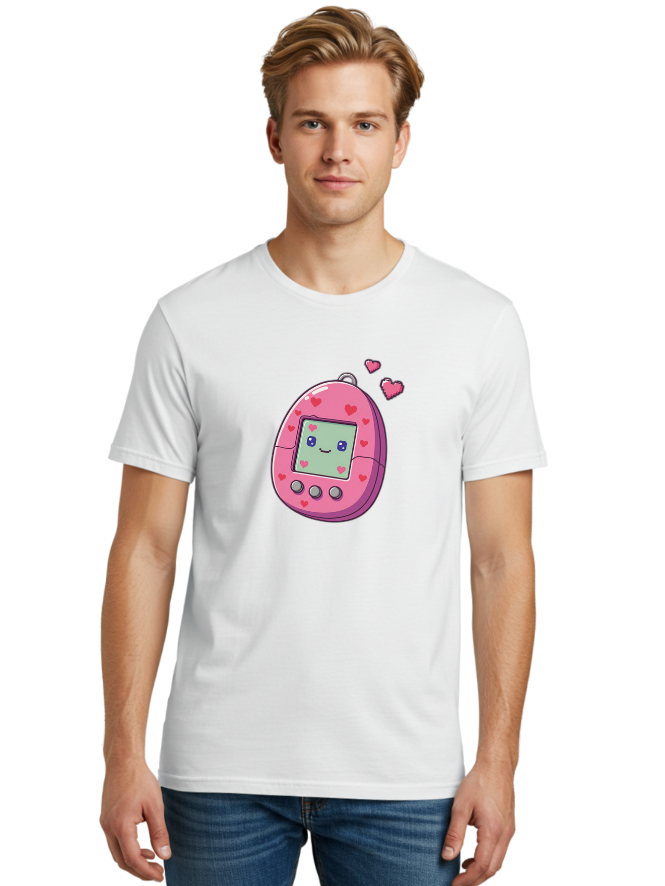 Tamagotchi-1 Men'S Graphic Tee, 100% Cotton, Comfortable Casual Summer Wear, Machine Washable, Pink Digital Pet, Heart Designs, Cute Character, Cartoon Style, Nostalgic Toy, Retro Gaming, 90S Kids, Digital Creature Bab490 10