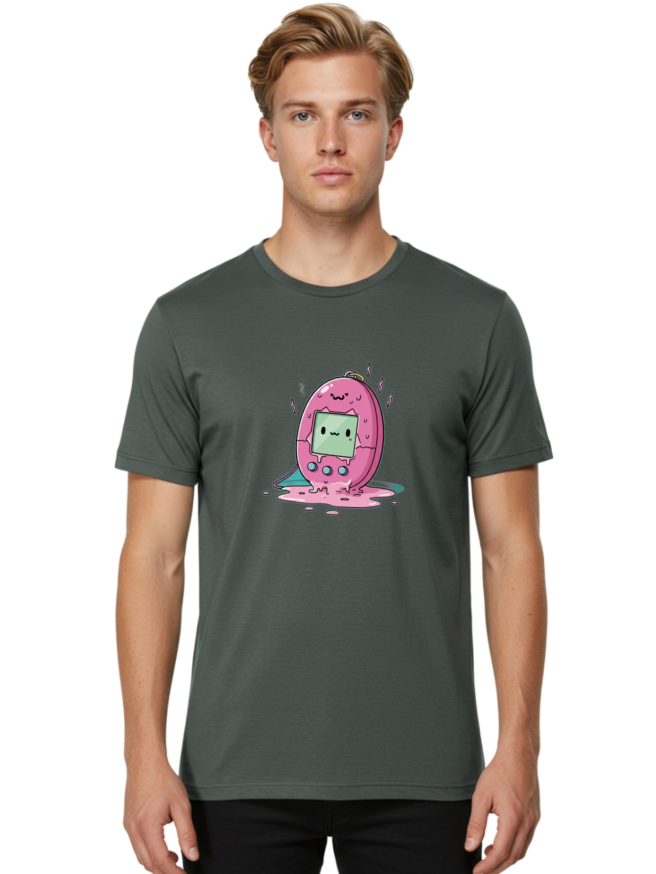 Tamagotchi-11 Men'S Graphic Tee, 100% Cotton, Comfortable Casual Summer Wear, Machine Washable, Pink Digital Pet, Broken Screen, Sad Face, Melting Toy, Nostalgic 90S, Retro Gaming, Cartoon Style, Kawaii Aesthetic Bab492 28