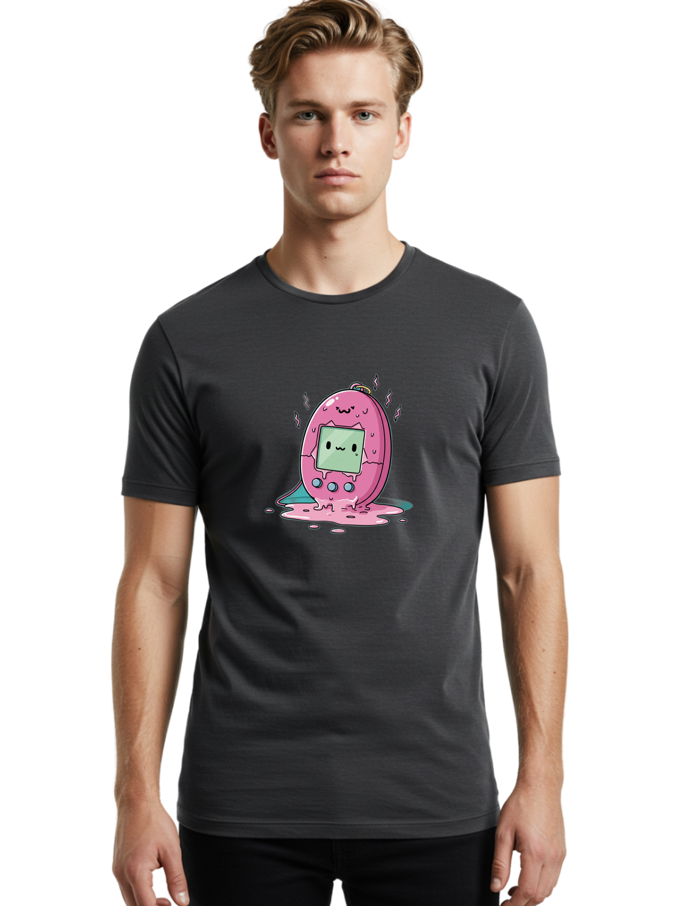 Tamagotchi-11 Men'S Graphic Tee, 100% Cotton, Comfortable Casual Summer Wear, Machine Washable, Pink Digital Pet, Broken Screen, Sad Face, Melting Toy, Nostalgic 90S, Retro Gaming, Cartoon Style, Kawaii Aesthetic Bab492 22