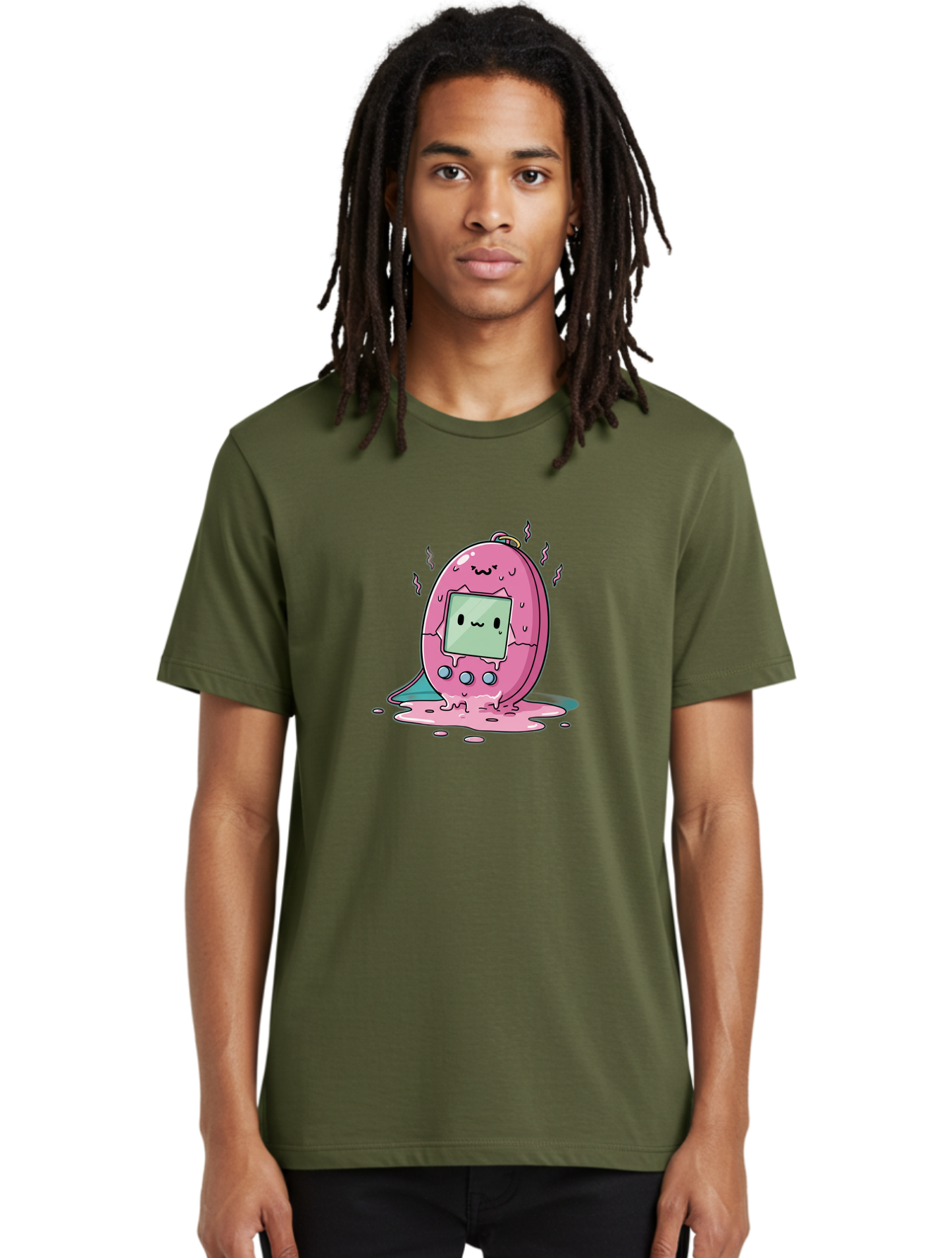 Tamagotchi-11 Men'S Graphic Tee, 100% Cotton, Comfortable Casual Summer Wear, Machine Washable, Pink Digital Pet, Broken Screen, Sad Face, Melting Toy, Nostalgic 90S, Retro Gaming, Cartoon Style, Kawaii Aesthetic Bab492 18