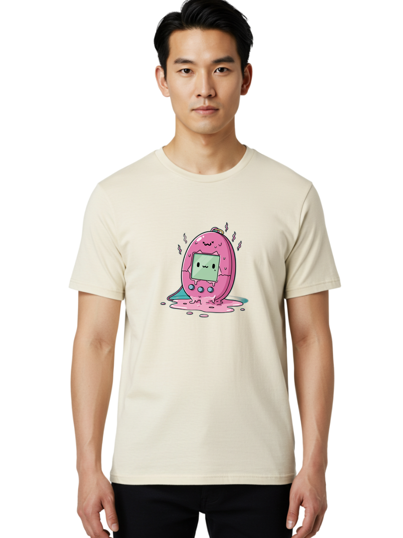 Tamagotchi-11 Men'S Graphic Tee, 100% Cotton, Comfortable Casual Summer Wear, Machine Washable, Pink Digital Pet, Broken Screen, Sad Face, Melting Toy, Nostalgic 90S, Retro Gaming, Cartoon Style, Kawaii Aesthetic Bab492 8