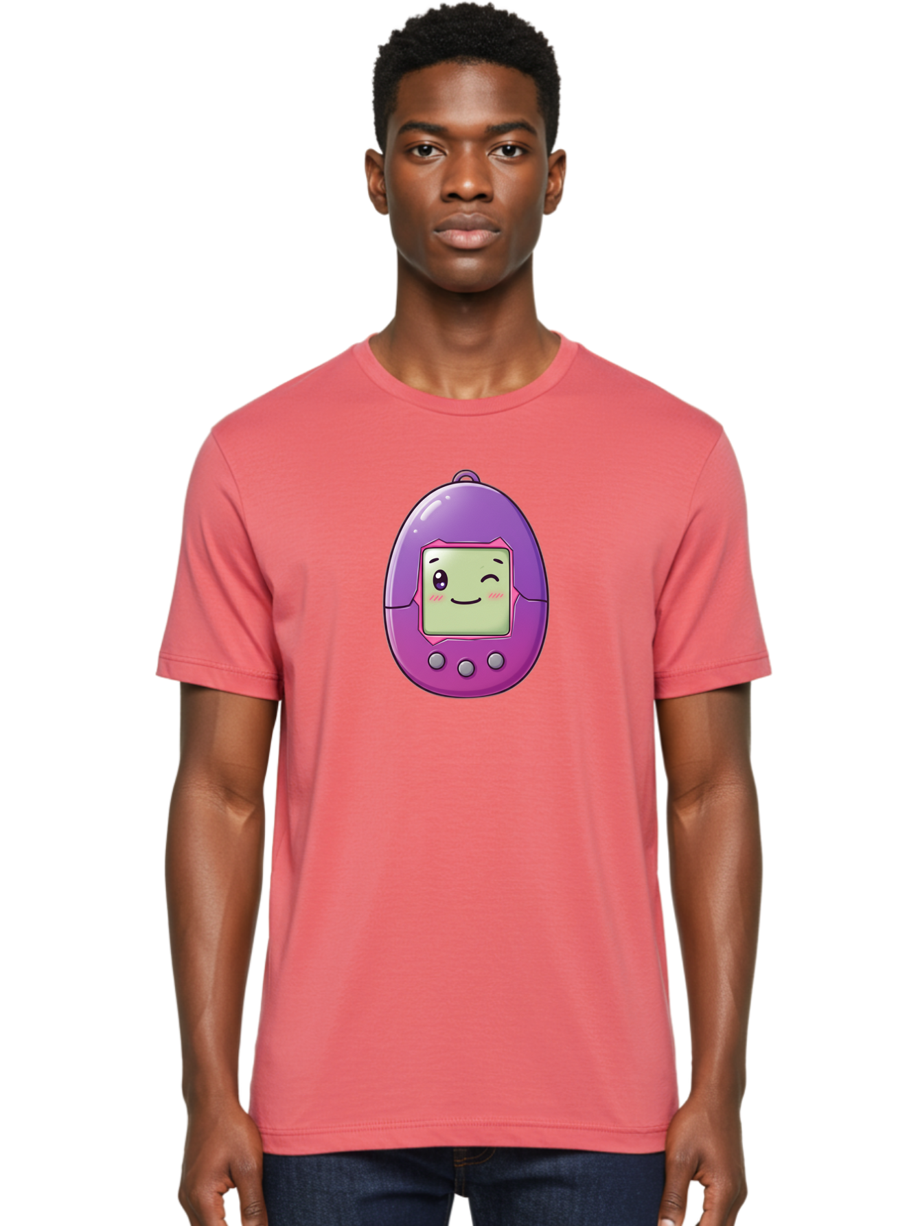 Tamagotchi-2 Men'S Graphic Tee, 100% Cotton, Comfortable Casual Summer Wear, Machine Washable, Digital Pet, Cartoon Character, Kawaii Culture, Retro Gaming, Nostalgic Toy, Egg-Shaped Device, Purple And Pink, Cute Design, 90S Nostalgia, Bab496 4