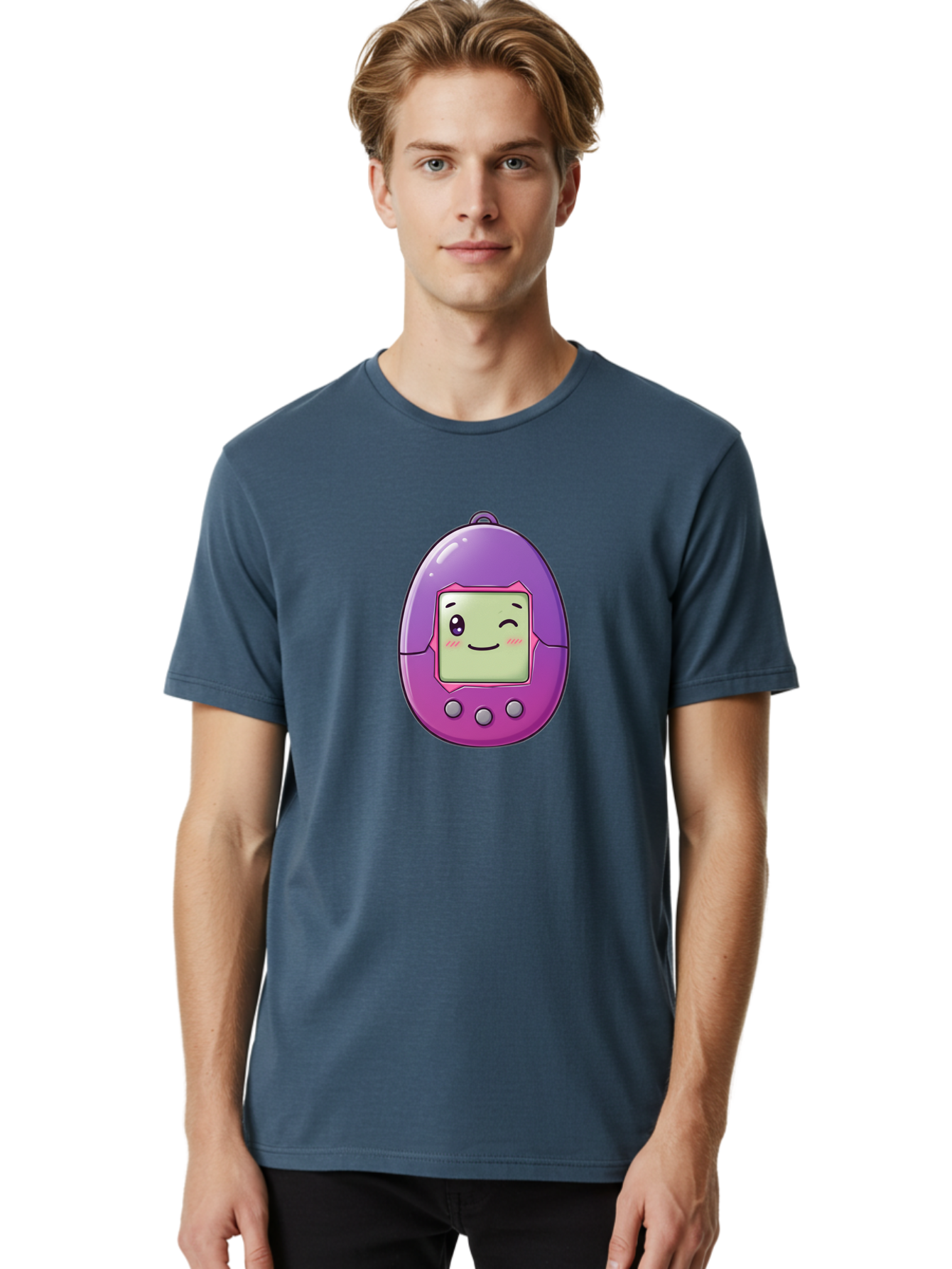 Tamagotchi-2 Men'S Graphic Tee, 100% Cotton, Comfortable Casual Summer Wear, Machine Washable, Digital Pet, Cartoon Character, Kawaii Culture, Retro Gaming, Nostalgic Toy, Egg-Shaped Device, Purple And Pink, Cute Design, 90S Nostalgia, Bab496 26