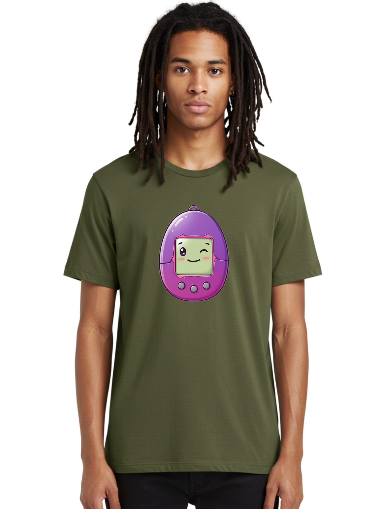 Tamagotchi-2 Men'S Graphic Tee, 100% Cotton, Comfortable Casual Summer Wear, Machine Washable, Digital Pet, Cartoon Character, Kawaii Culture, Retro Gaming, Nostalgic Toy, Egg-Shaped Device, Purple And Pink, Cute Design, 90S Nostalgia, Bab496 6