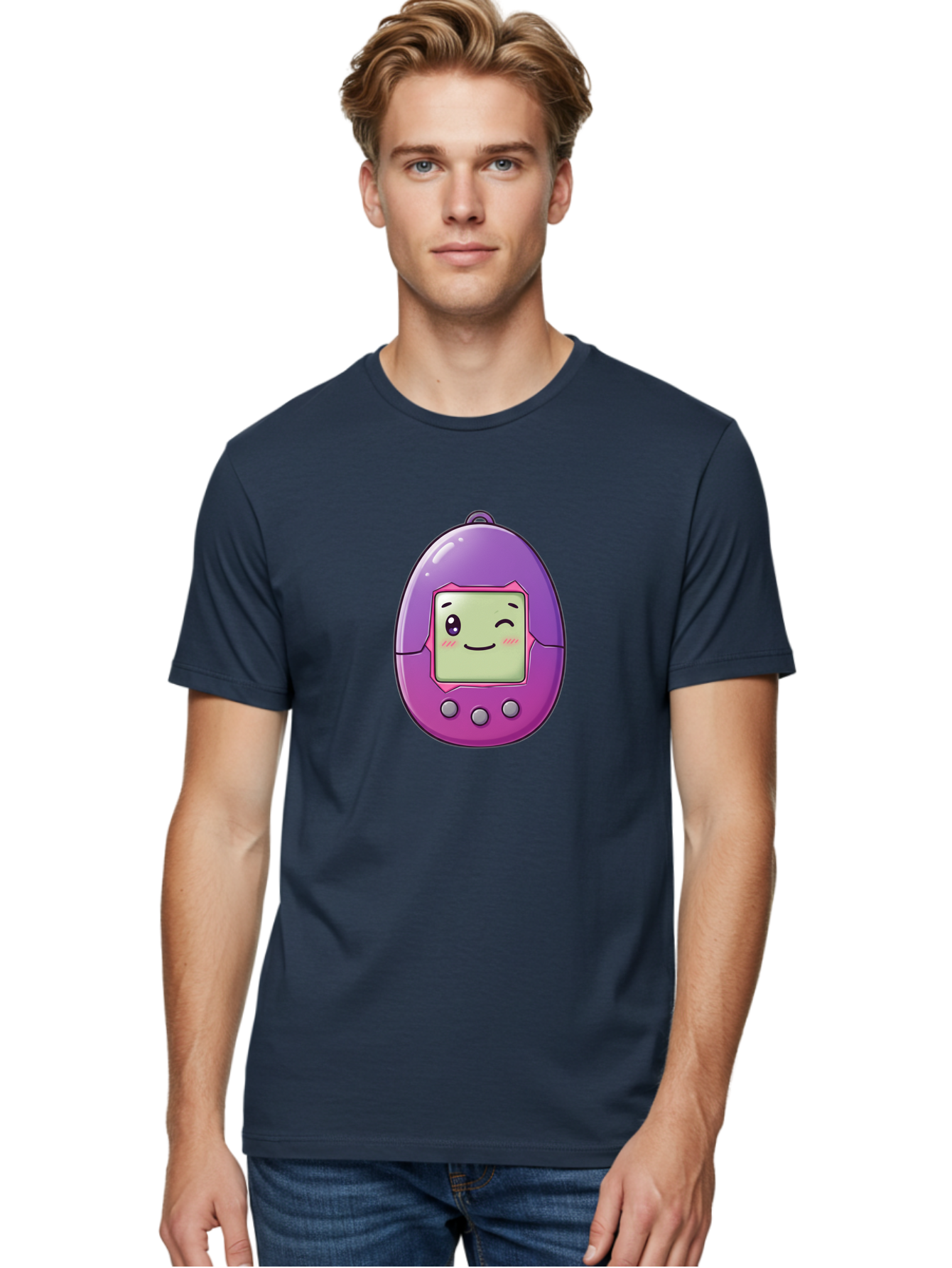 Tamagotchi-2 Men'S Graphic Tee, 100% Cotton, Comfortable Casual Summer Wear, Machine Washable, Digital Pet, Cartoon Character, Kawaii Culture, Retro Gaming, Nostalgic Toy, Egg-Shaped Device, Purple And Pink, Cute Design, 90S Nostalgia, Bab496 16