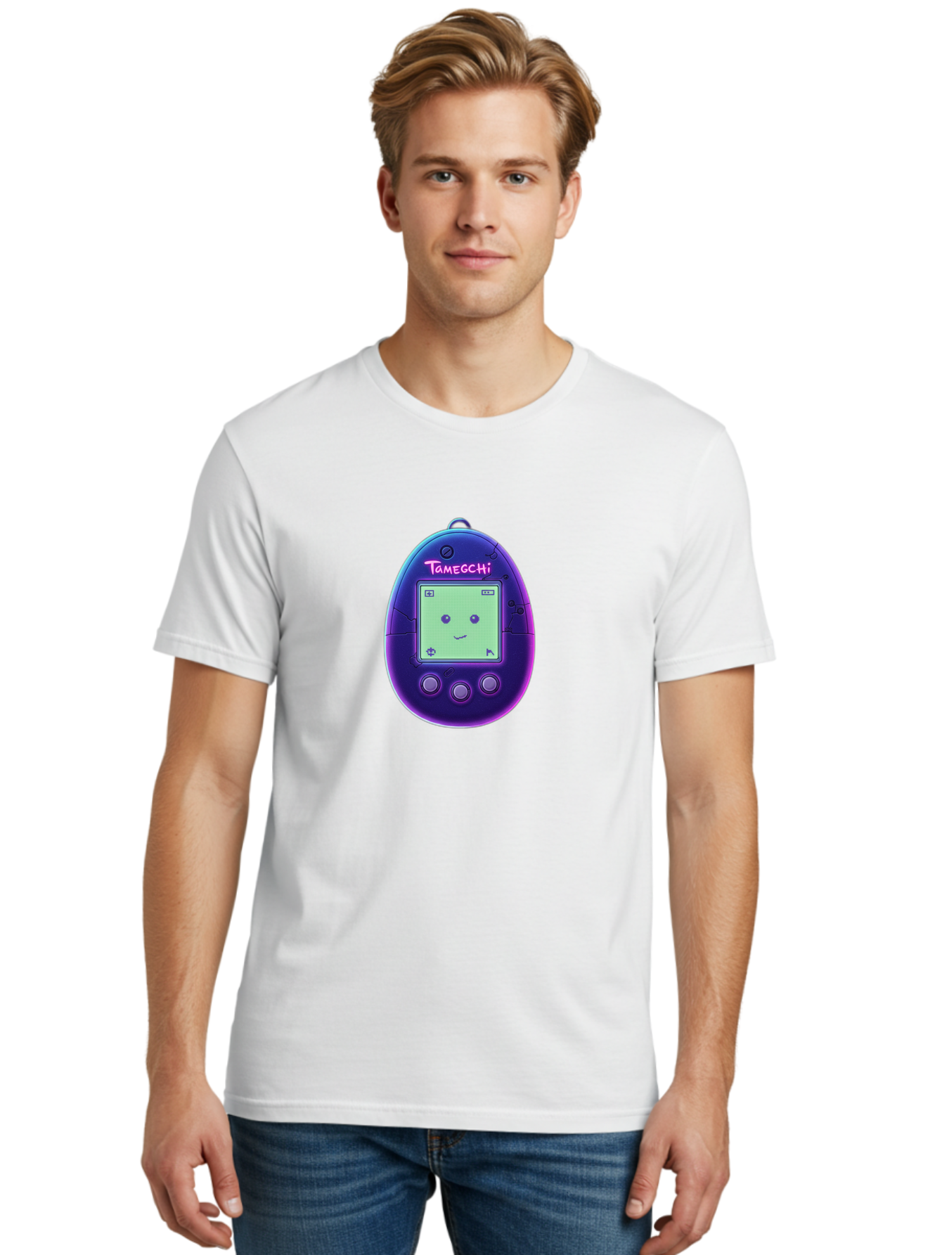 Tamagotchi-4 Men'S Graphic Tee, 100% Cotton, Comfortable Casual Summer Wear, Machine Washable, Retro Digital Pet, Handheld Game, Nostalgic Tech, Purple Egg-Shaped Device, Cute Character, Gaming Nostalgia, 90S Kids, Retro Gaming Culture Bab498 24