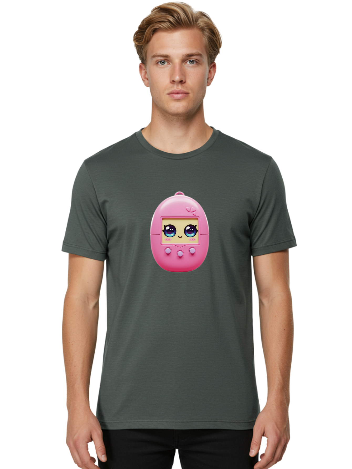 Tamagotchi-6 Men'S Graphic Tee, 100% Cotton, Comfortable Casual Summer Wear, Machine Washable, Pink Digital Pet, Cartoon Eyes, Kawaii Character, Nostalgia, Retro Gaming, Digital Creature Bab500 16