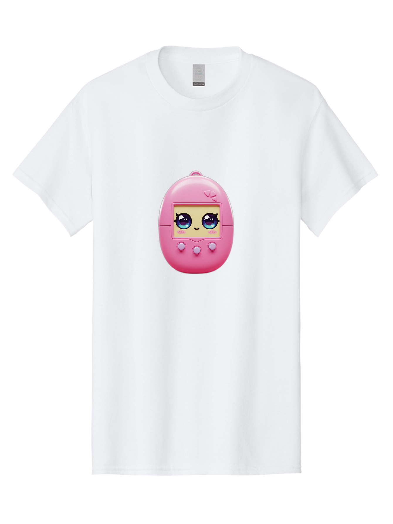 Tamagotchi-6 Men'S Graphic Tee, 100% Cotton, Comfortable Casual Summer Wear, Machine Washable, Pink Digital Pet, Cartoon Eyes, Kawaii Character, Nostalgia, Retro Gaming, Digital Creature Bab500 25