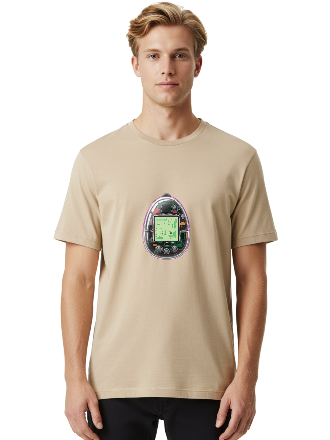 Tamagotchi-9 Men'S Graphic Tee, 100% Cotton, Comfortable Casual Summer Wear, Machine Washable, Retro Digital Pet, Tamagotchi Toy, Nostalgic Gadget, Handheld Game, Digital Creature, Circuitry, Buttons, Electronic Device, Retro Gaming, Bab503 30