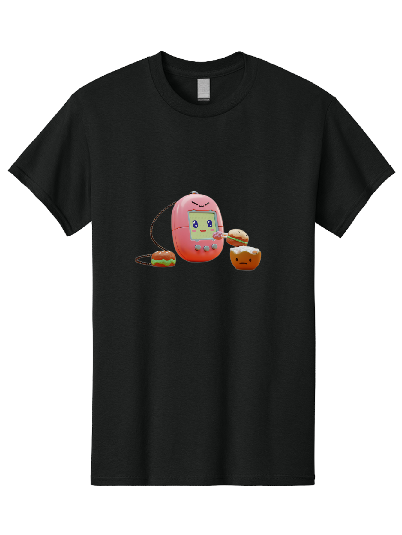 Tamagotchi-Feeding-Burgers Men'S Graphic Tee, 100% Cotton, Comfortable Casual Summer Wear, Machine Washable, Tamagotchi Digital Pet, Cartoon Character, Kawaii Culture, Handheld Game, Pastel Colors, Burger, Food, Digital Creature, Retro Gaming, Bab504 14