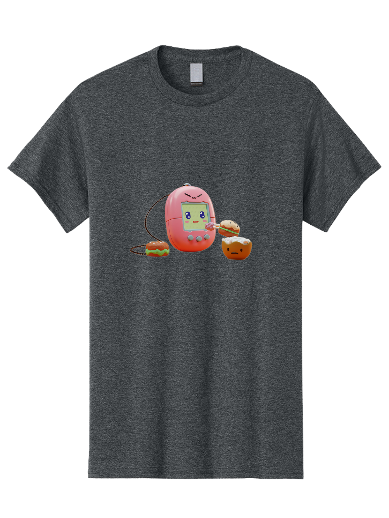 Tamagotchi-Feeding-Burgers Men'S Graphic Tee, 100% Cotton, Comfortable Casual Summer Wear, Machine Washable, Tamagotchi Digital Pet, Cartoon Character, Kawaii Culture, Handheld Game, Pastel Colors, Burger, Food, Digital Creature, Retro Gaming, Bab504 6