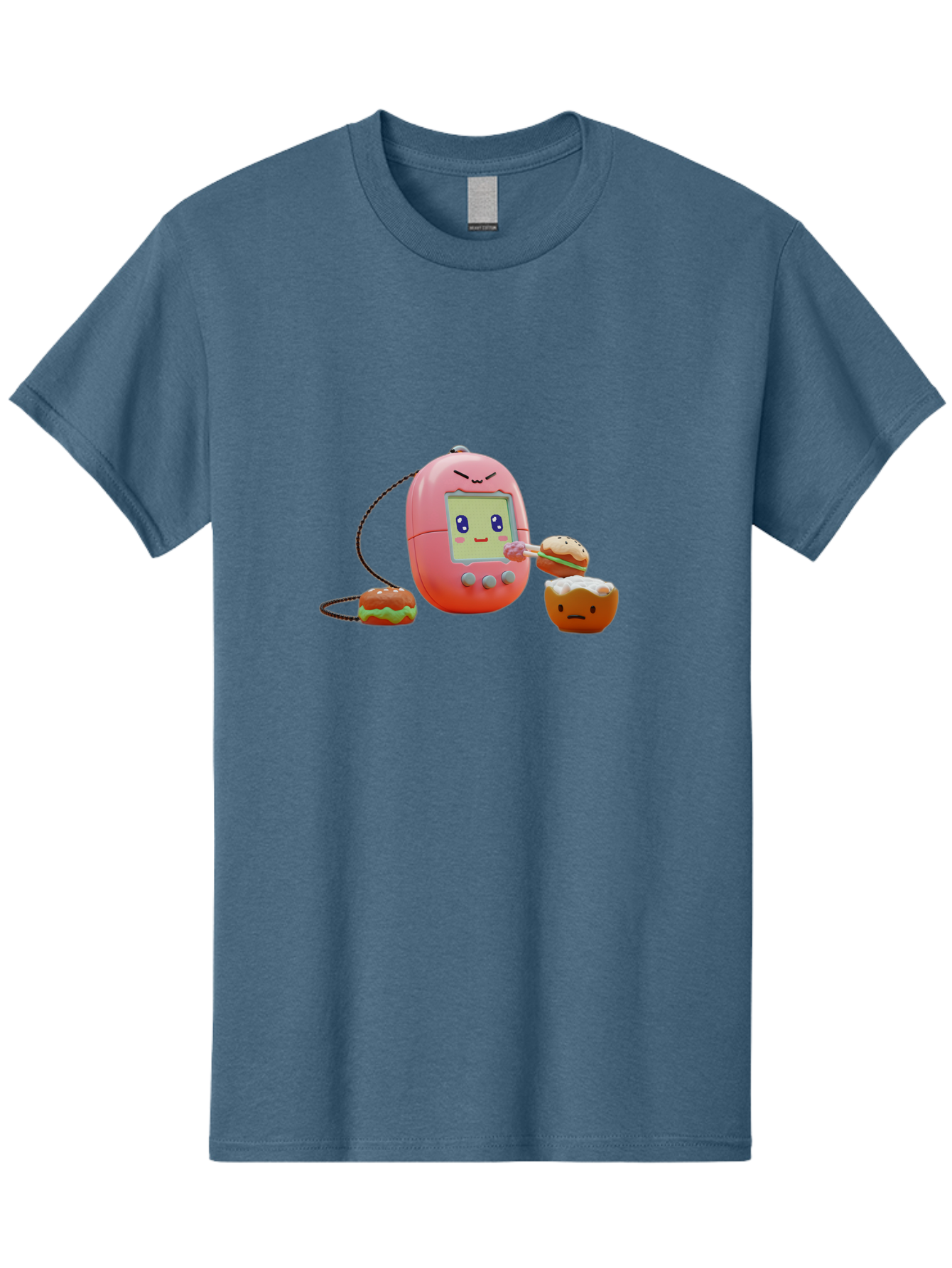 Tamagotchi-Feeding-Burgers Men'S Graphic Tee, 100% Cotton, Comfortable Casual Summer Wear, Machine Washable, Tamagotchi Digital Pet, Cartoon Character, Kawaii Culture, Handheld Game, Pastel Colors, Burger, Food, Digital Creature, Retro Gaming, Bab504 11