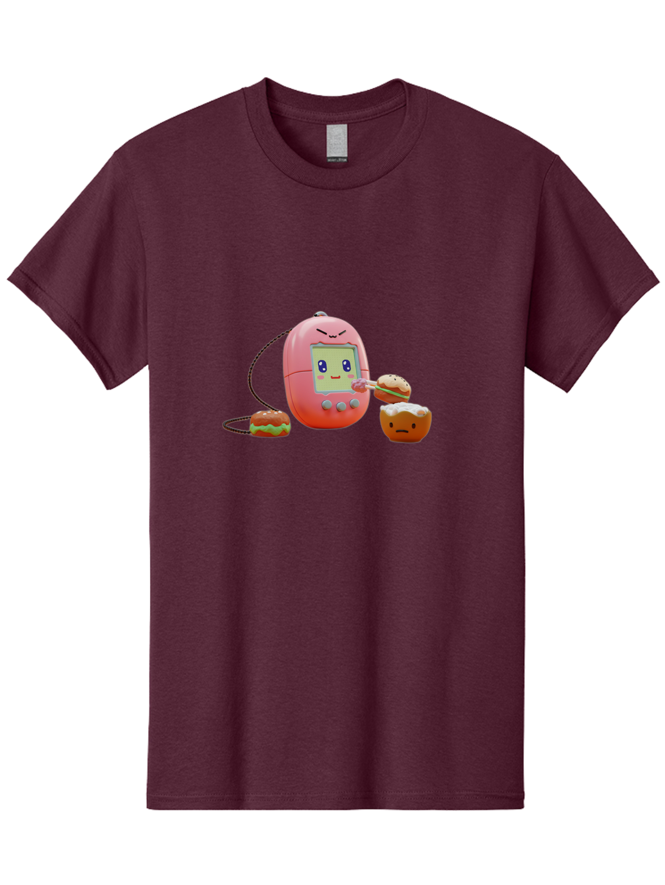 Tamagotchi-Feeding-Burgers Men'S Graphic Tee, 100% Cotton, Comfortable Casual Summer Wear, Machine Washable, Tamagotchi Digital Pet, Cartoon Character, Kawaii Culture, Handheld Game, Pastel Colors, Burger, Food, Digital Creature, Retro Gaming, Bab504 8
