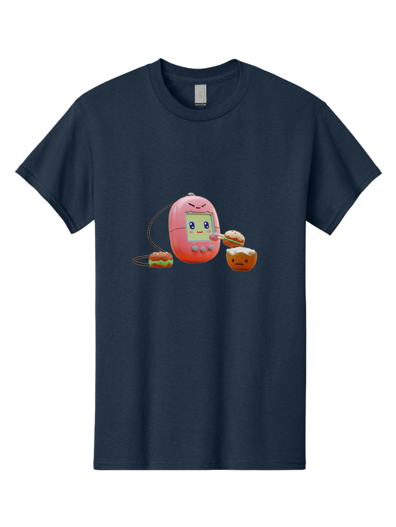 Tamagotchi-Feeding-Burgers Men'S Graphic Tee, 100% Cotton, Comfortable Casual Summer Wear, Machine Washable, Tamagotchi Digital Pet, Cartoon Character, Kawaii Culture, Handheld Game, Pastel Colors, Burger, Food, Digital Creature, Retro Gaming, Bab504 13